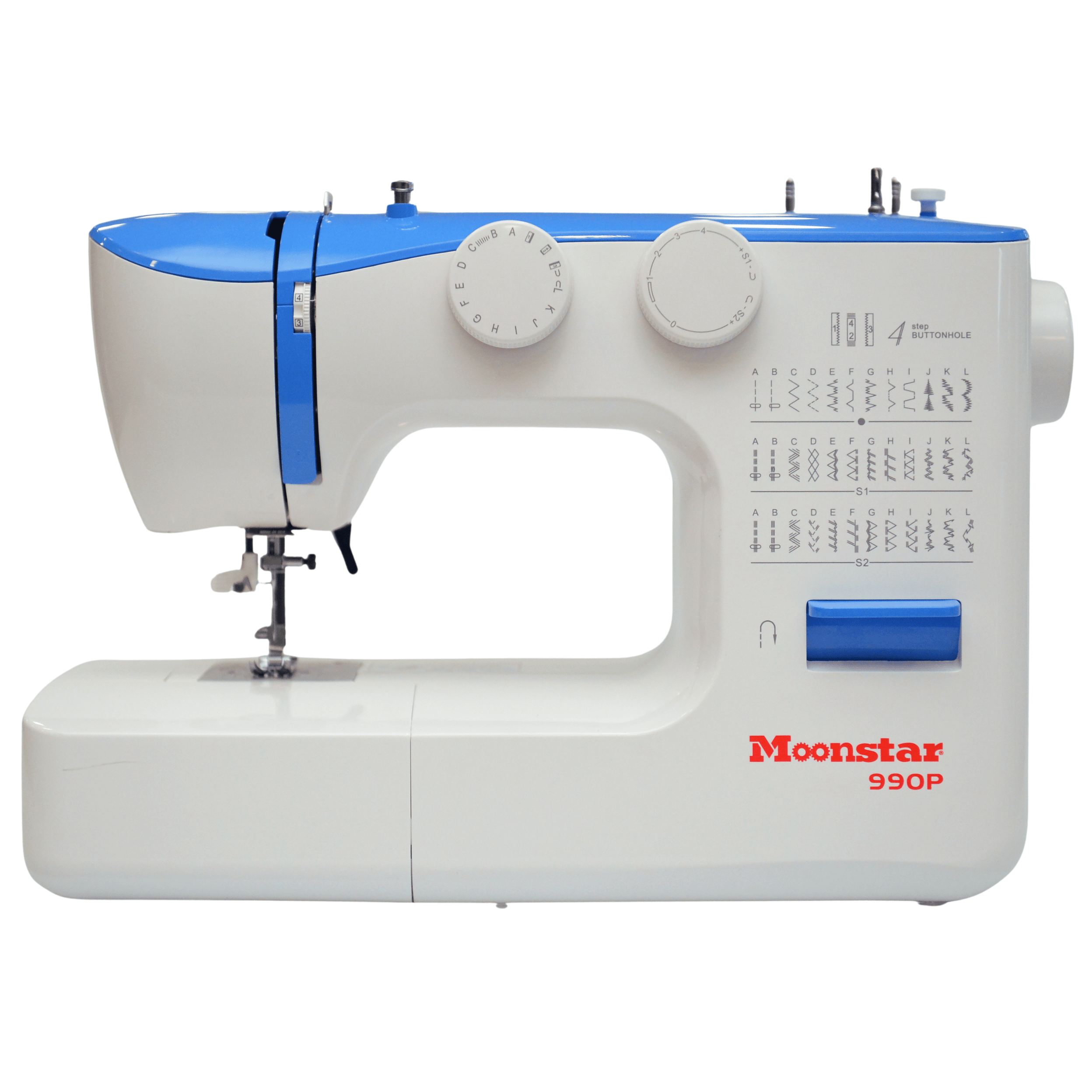 Moonstar 990P Mavi Ev Tipi Elektronik Dikiş Makinesi | 36 Desen | 4mm Zigzag | 4 Adımda İlik Açabilme