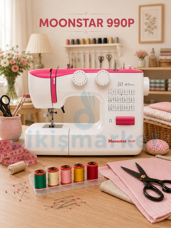 Moonstar 990P Pembe Ev Tipi Elektronik Dikiş Makinesi | 36 Desen | 4mm Zigzag | 4 Adımda İlik Açabilme