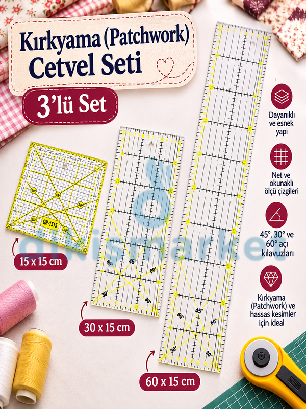 Patcwork Cetvel|Kırkyama 3lü Set