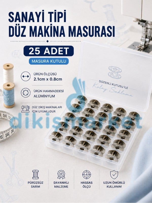 Sanayi Tipi Düz Dikiş Makinesi|Alüminyum|Masura|25 Adet|Kutulu