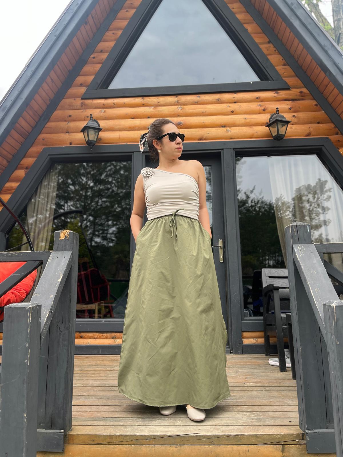 Bel Lastikli Uzun Keten Etek