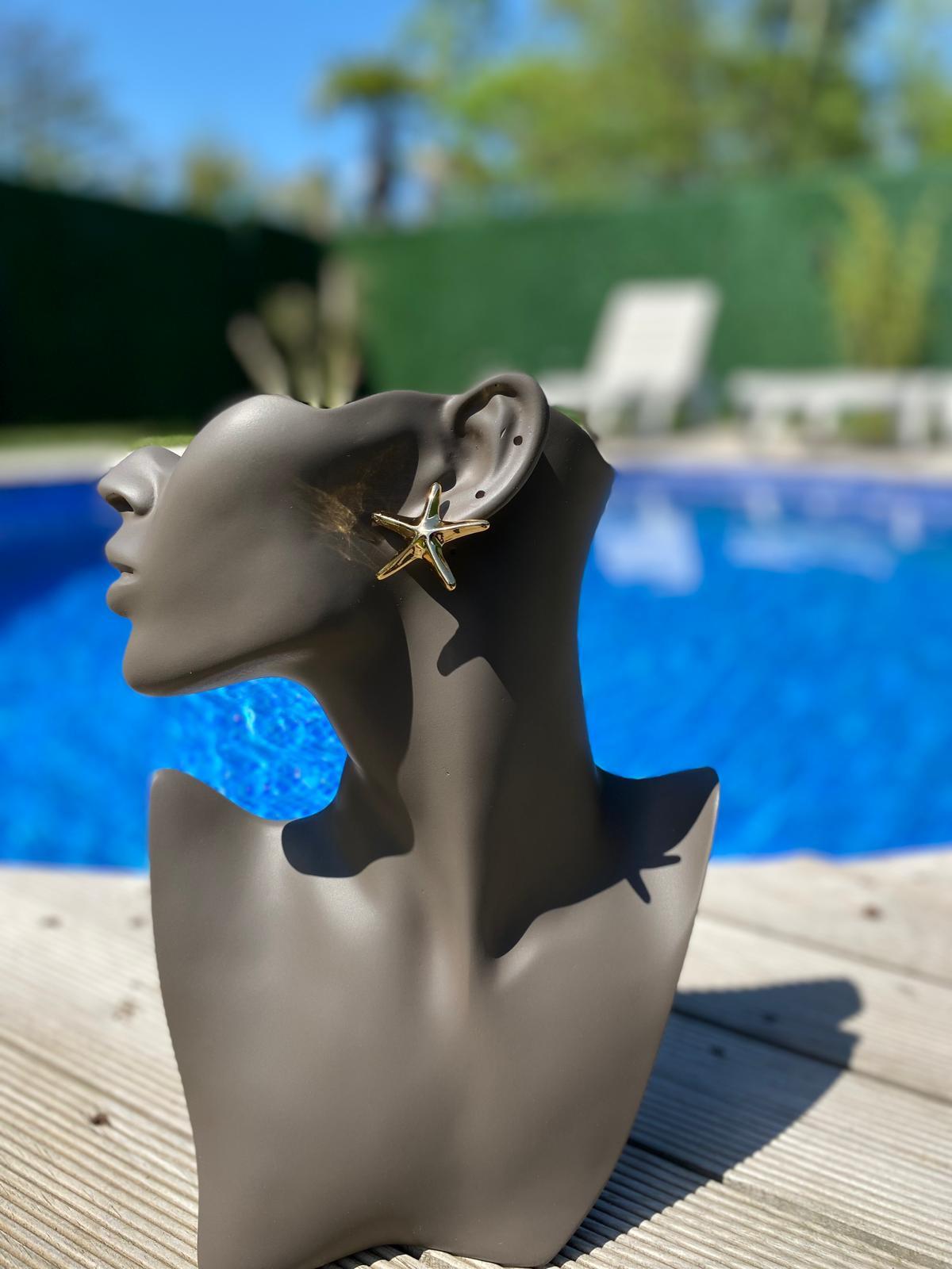 Deniz Yıldızı Gold Çelik Küpe