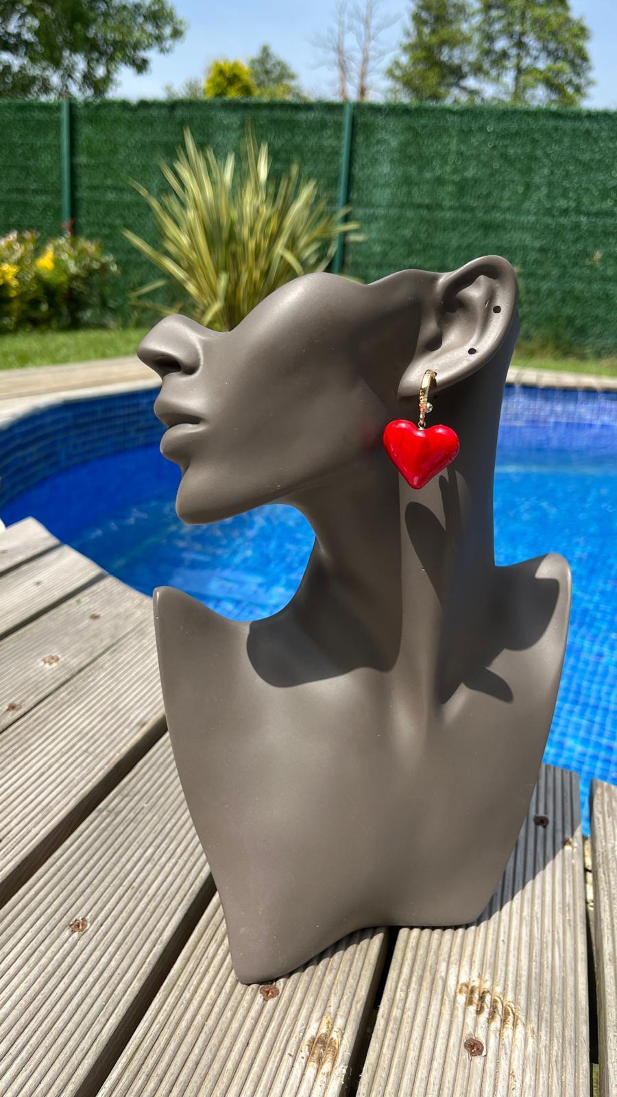 Doğal Taş Kırmızı Kalp Küpe