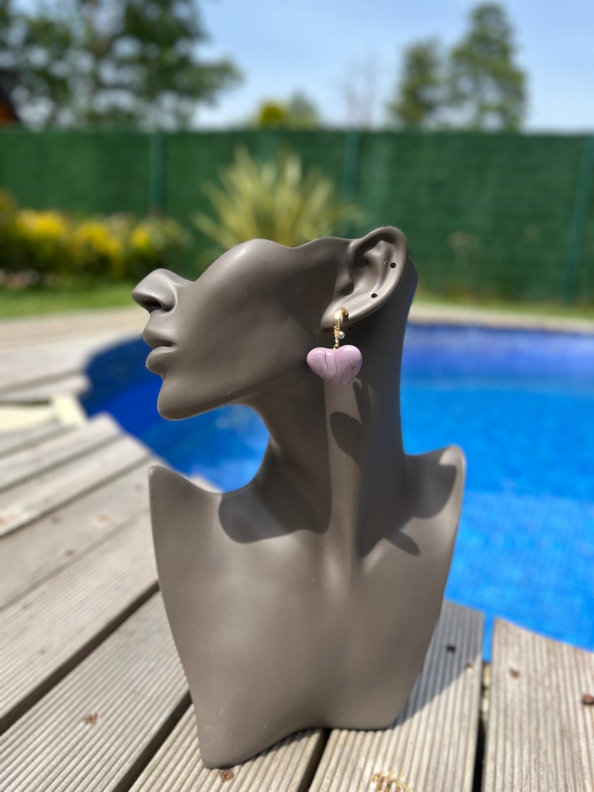 Doğal Taş Lila Kalp Küpe