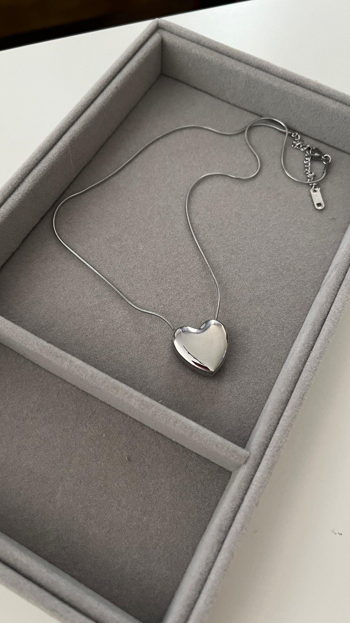 Dolgu Kalp Silver Kolye