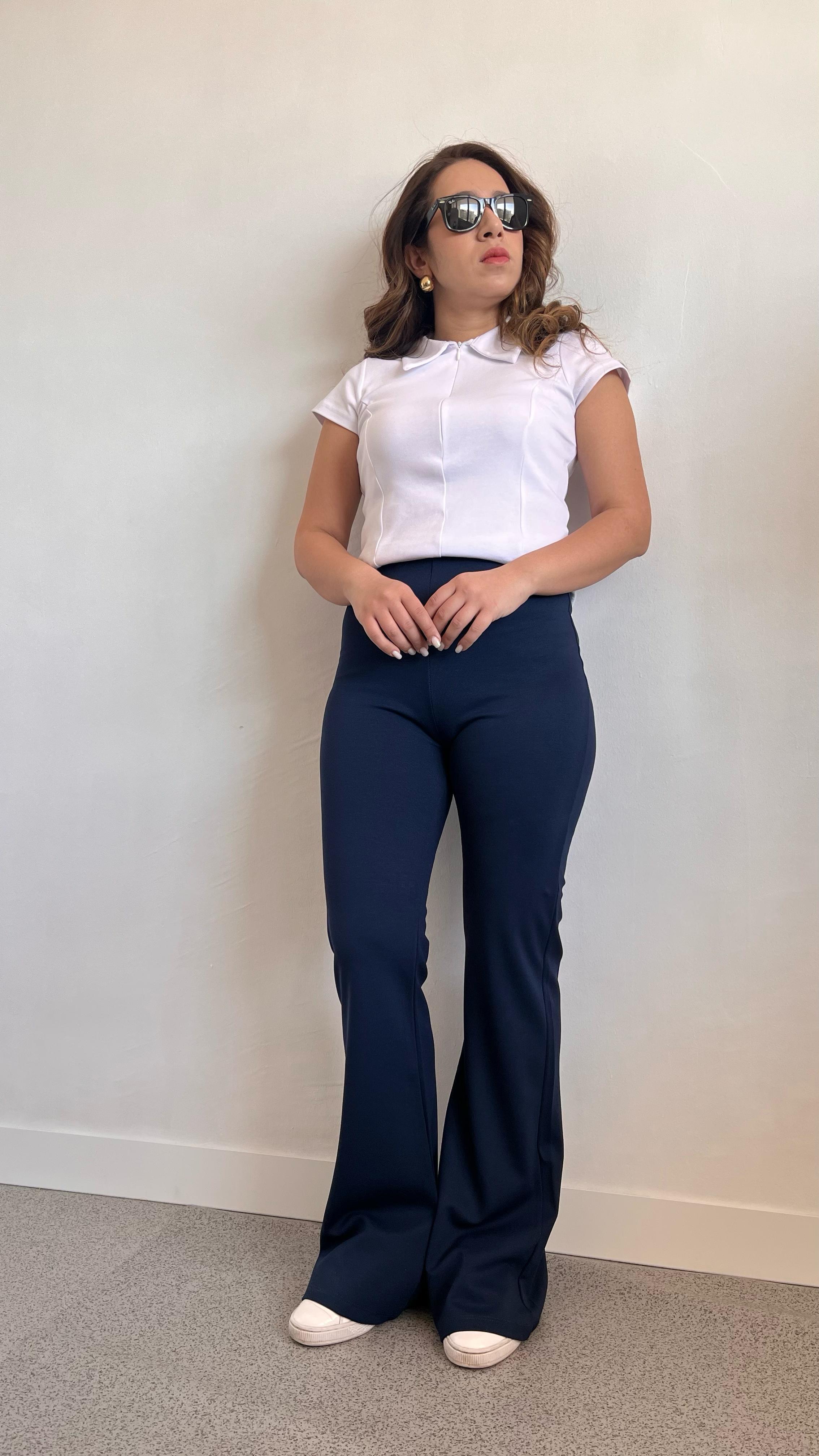 İspanyol Paça Likralı Lacivert Tayt Pantolon