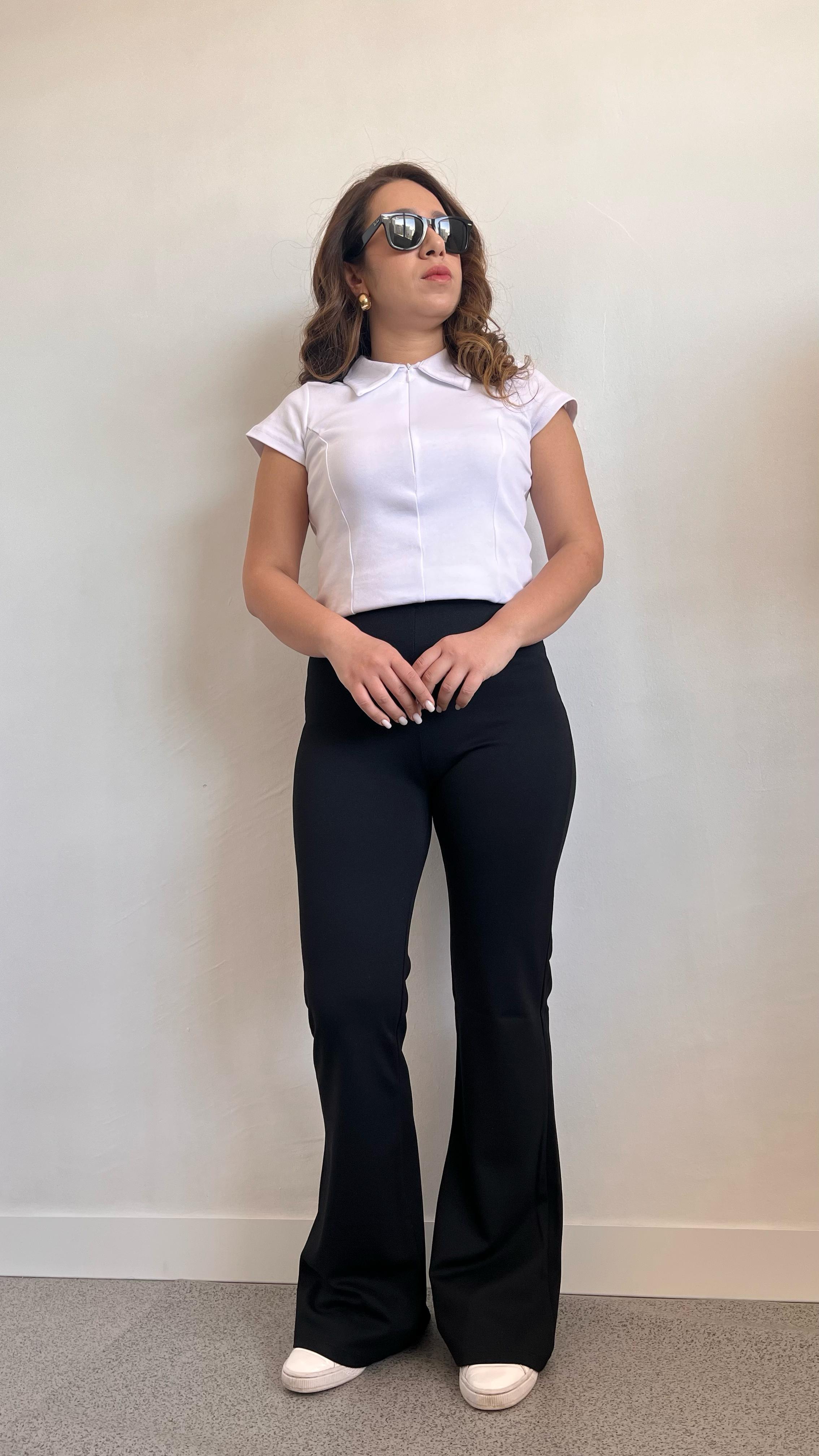 İspanyol Paça Likralı Siyah Tayt Pantolon