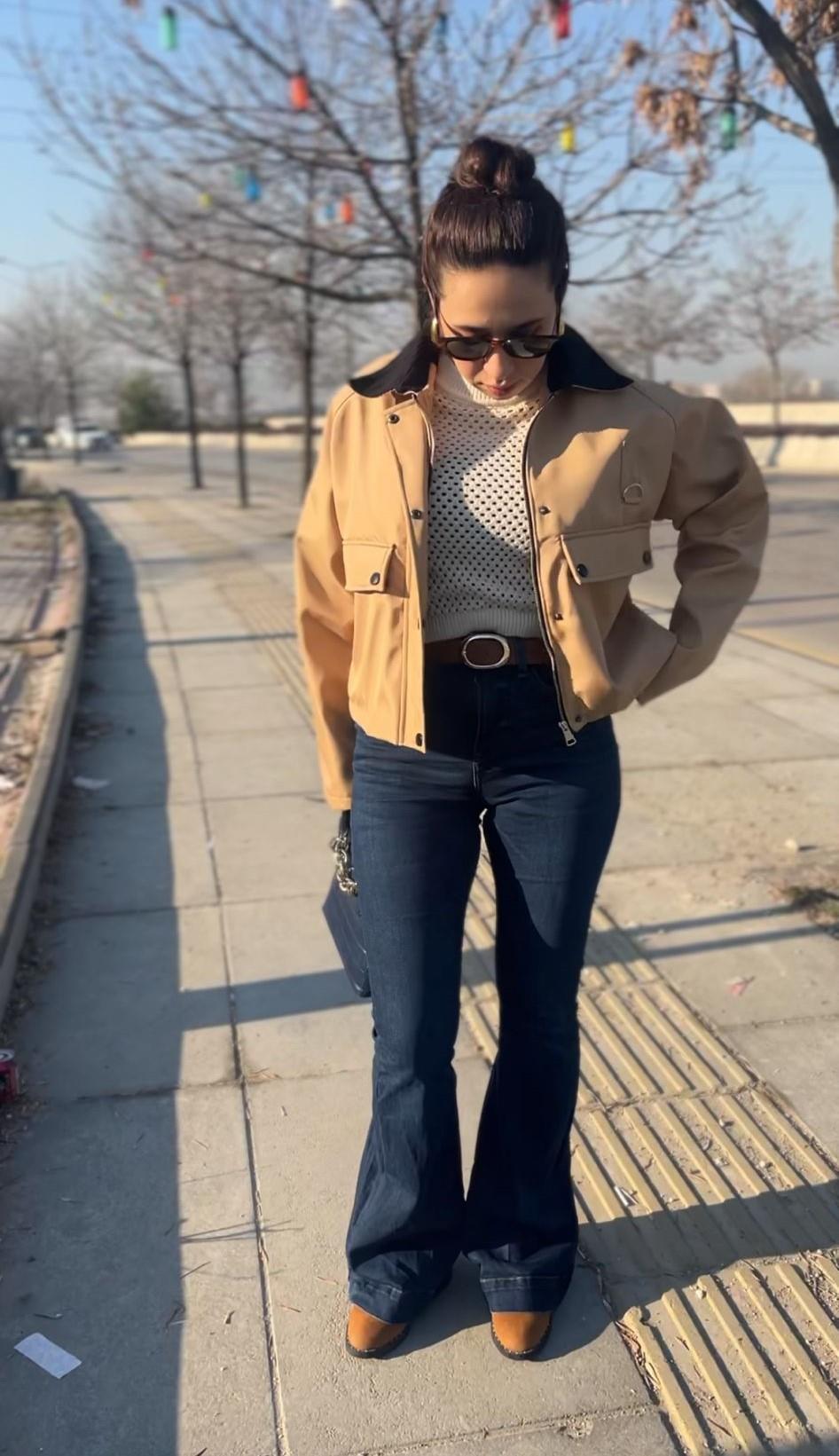 Kadife Yakalı Bej Trençkot/Ceket