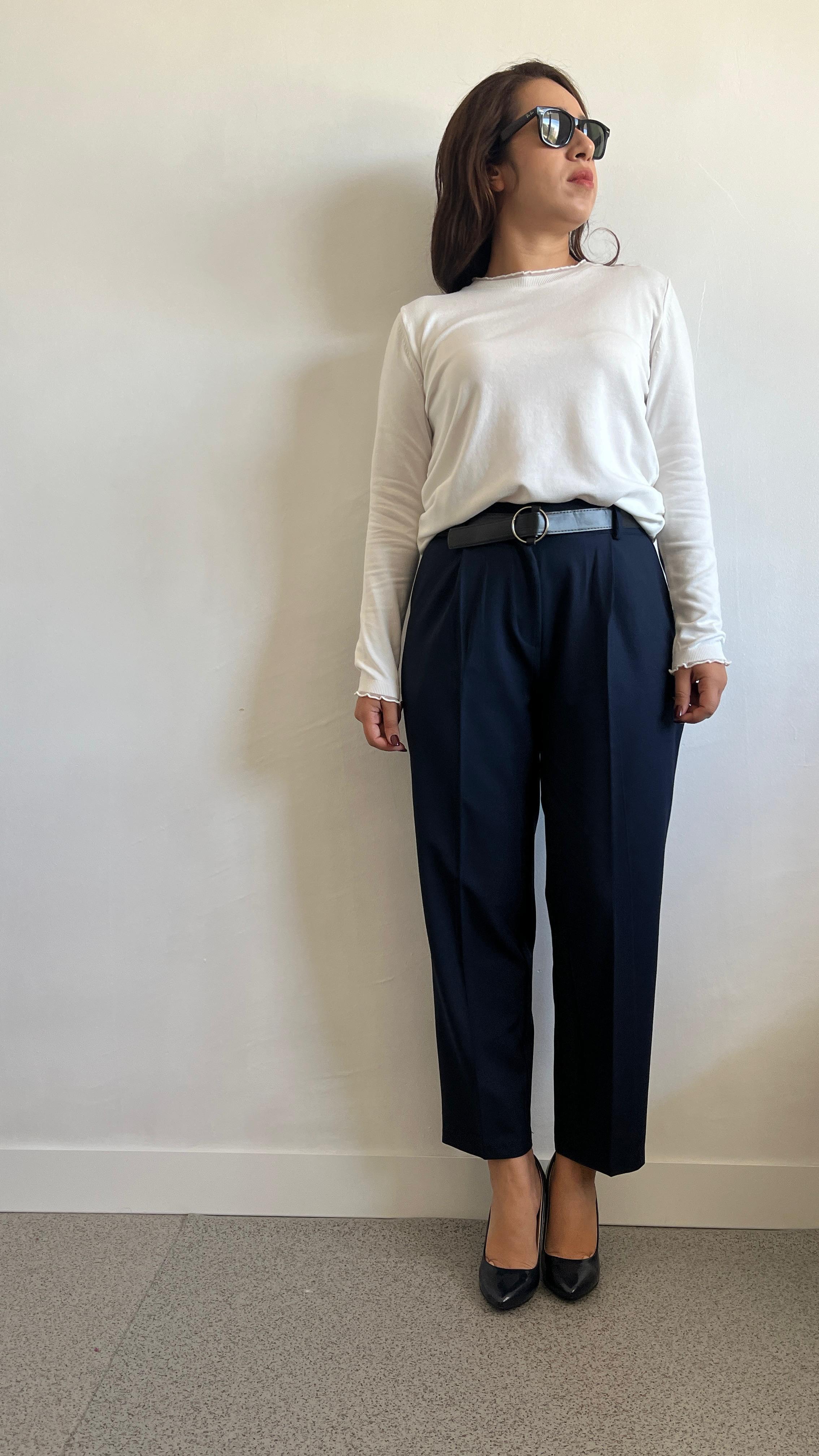 Kemerli Kumaş Lacivert Pantolon