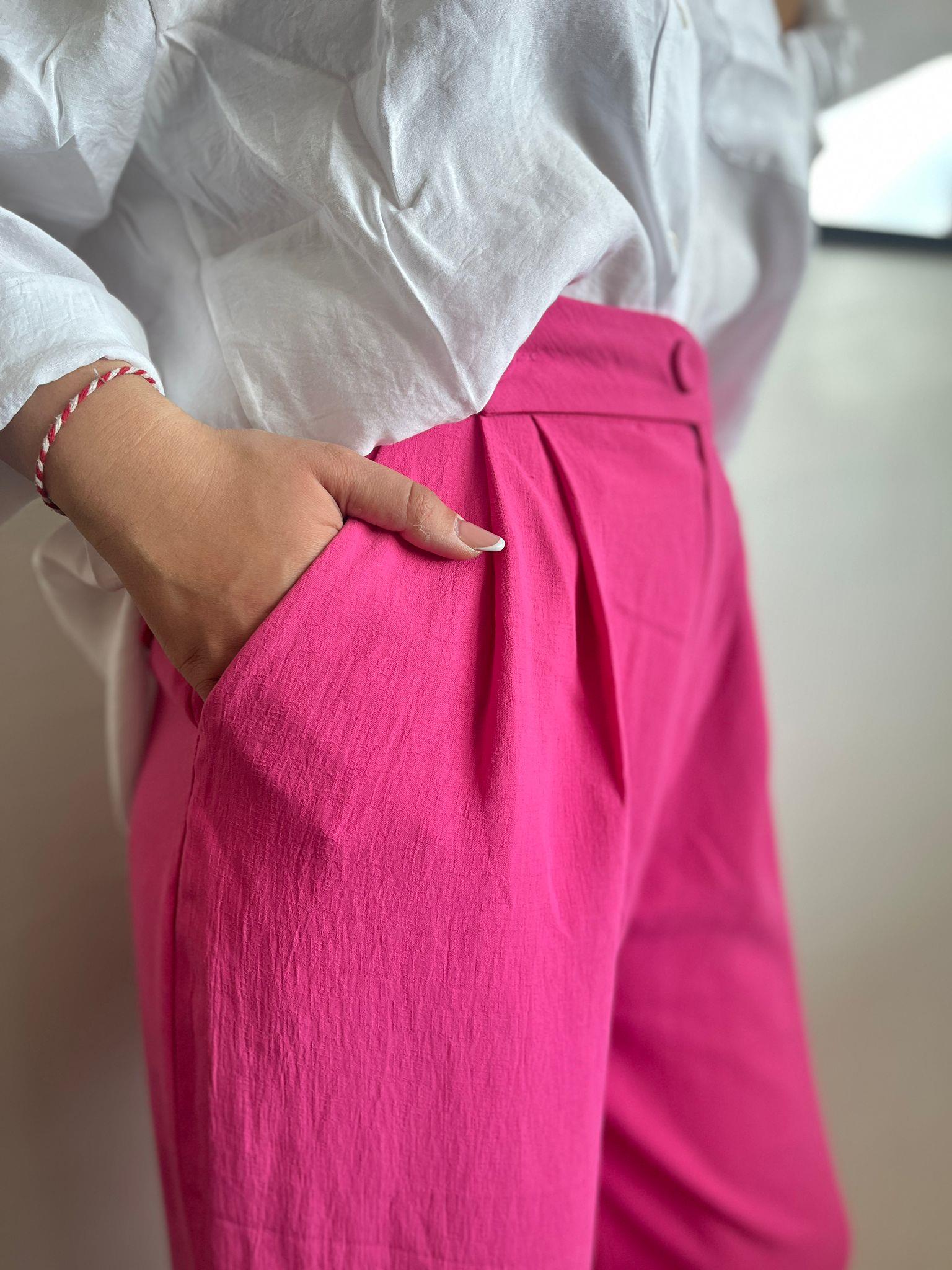 Keten Düğmeli Kadın Pantolon