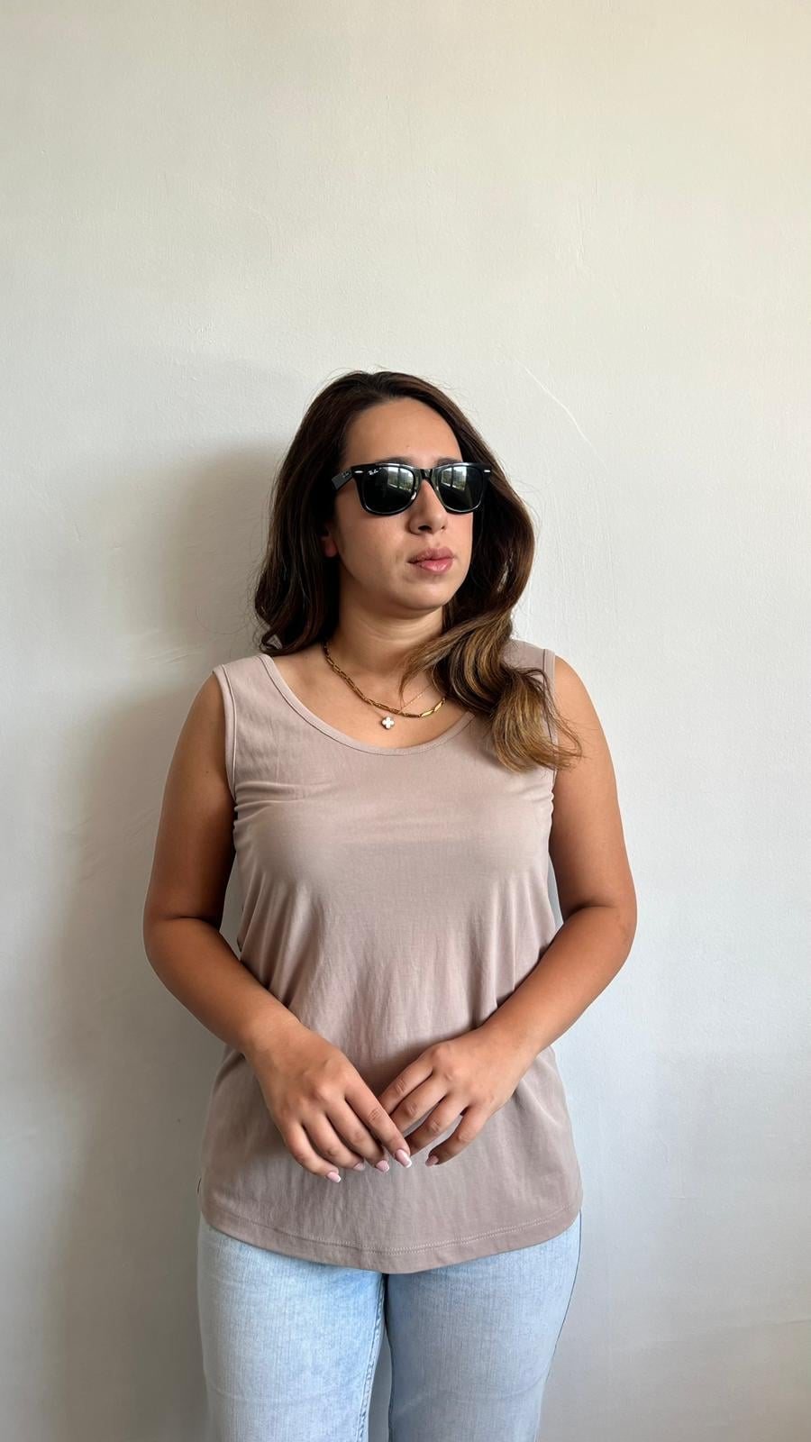 Krem Kalın Askılı Premium Doku Bluz