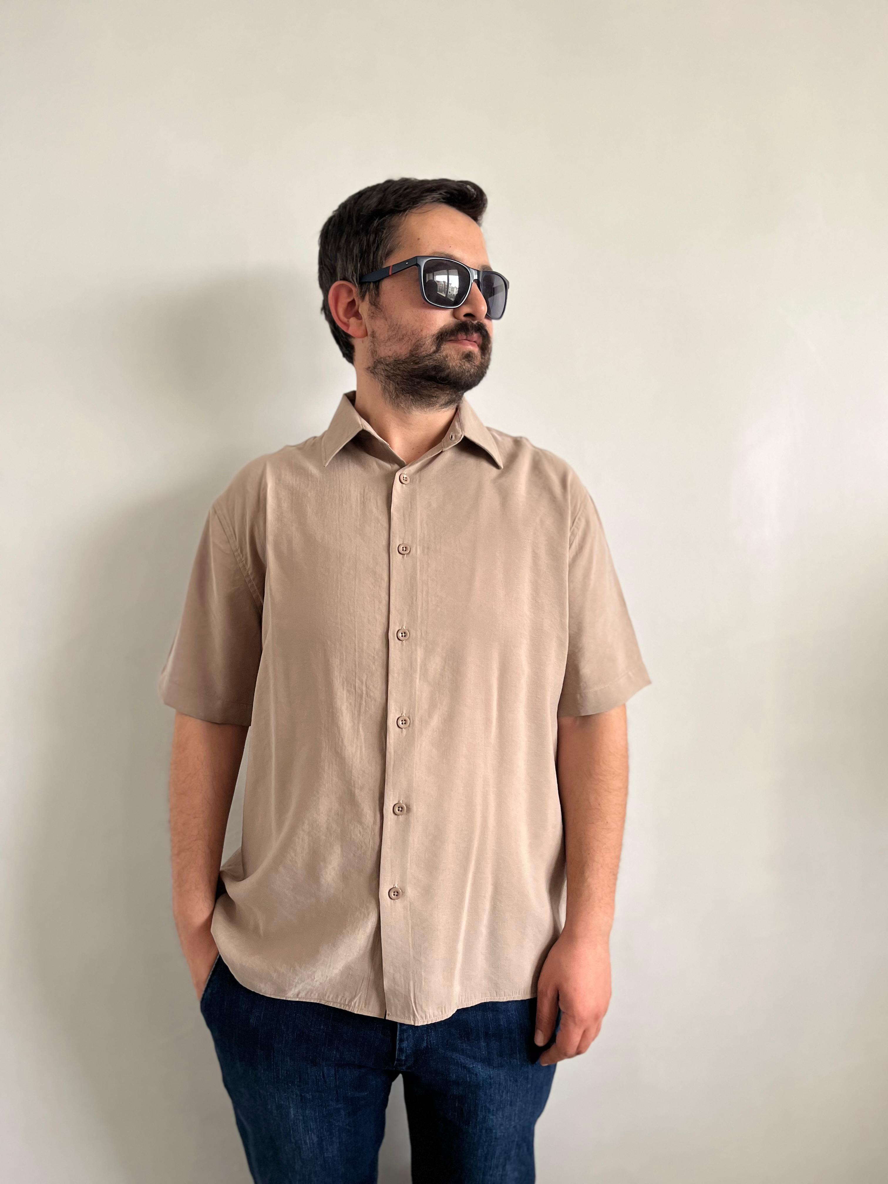 Modal Kumaş Kısa Kol Vizon Gömlek