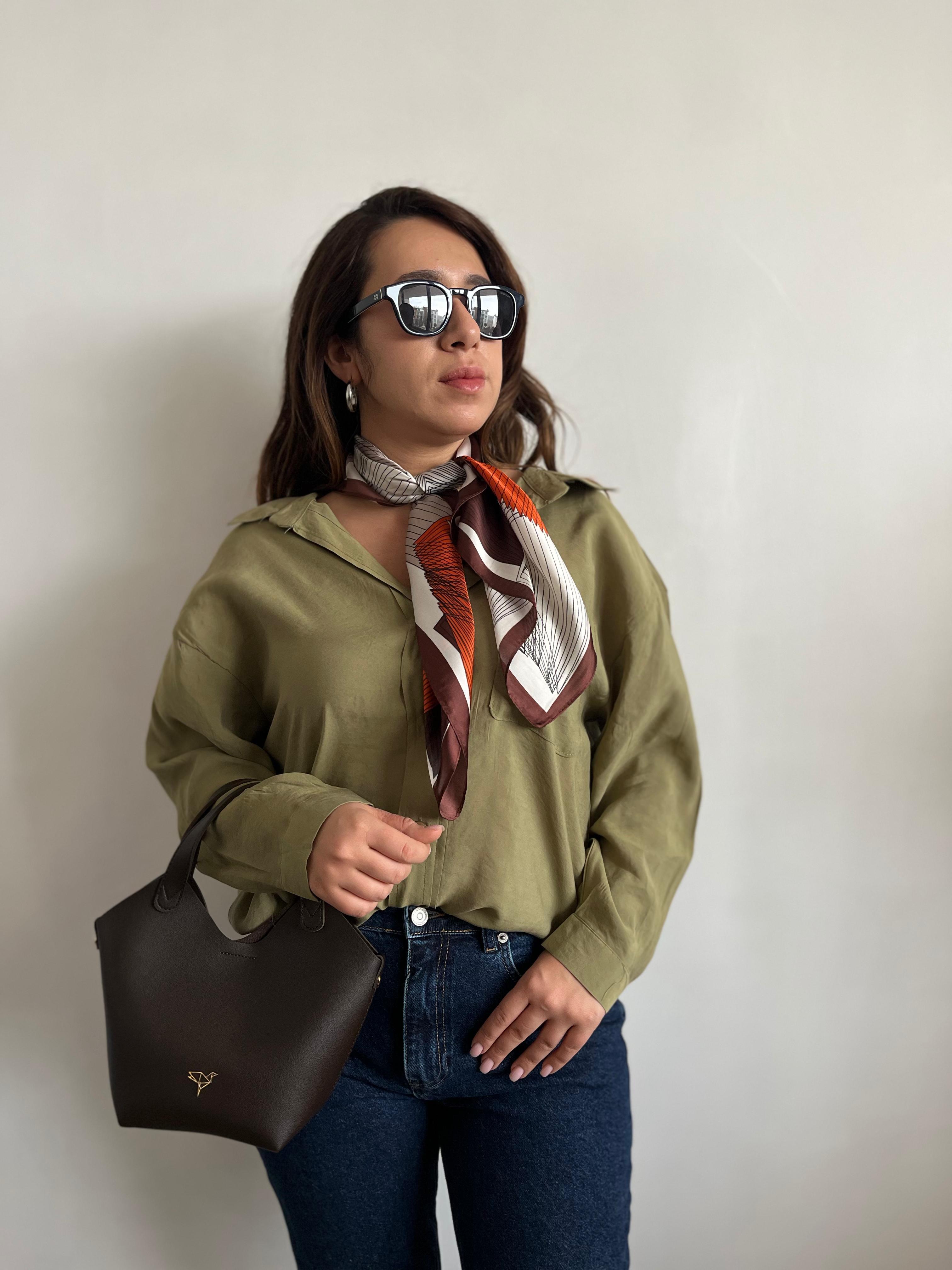 Oversize Yeşil Keten Karışımlı Gömlek