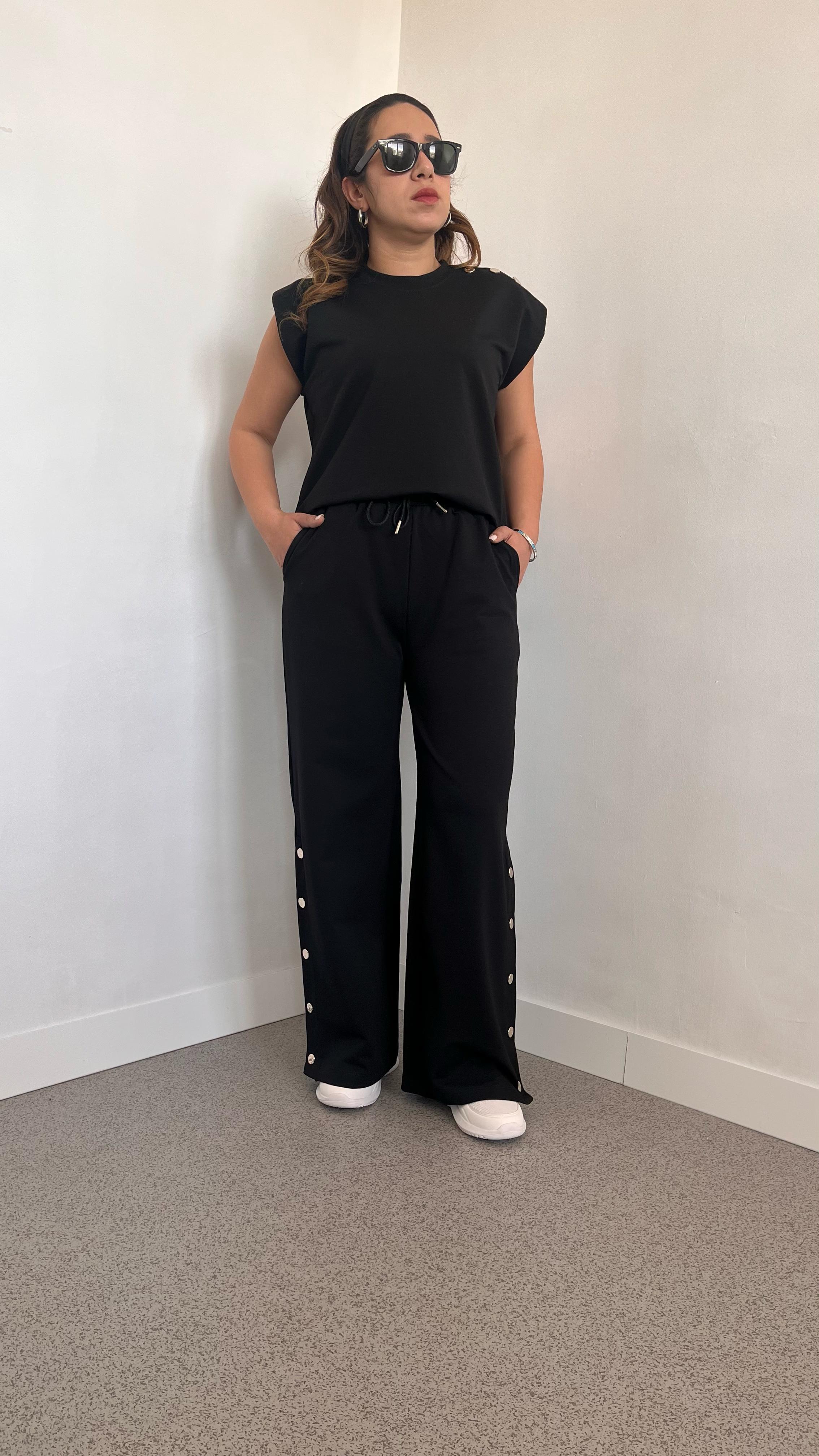 Paçası Silver Düğmeli Siyah Takım