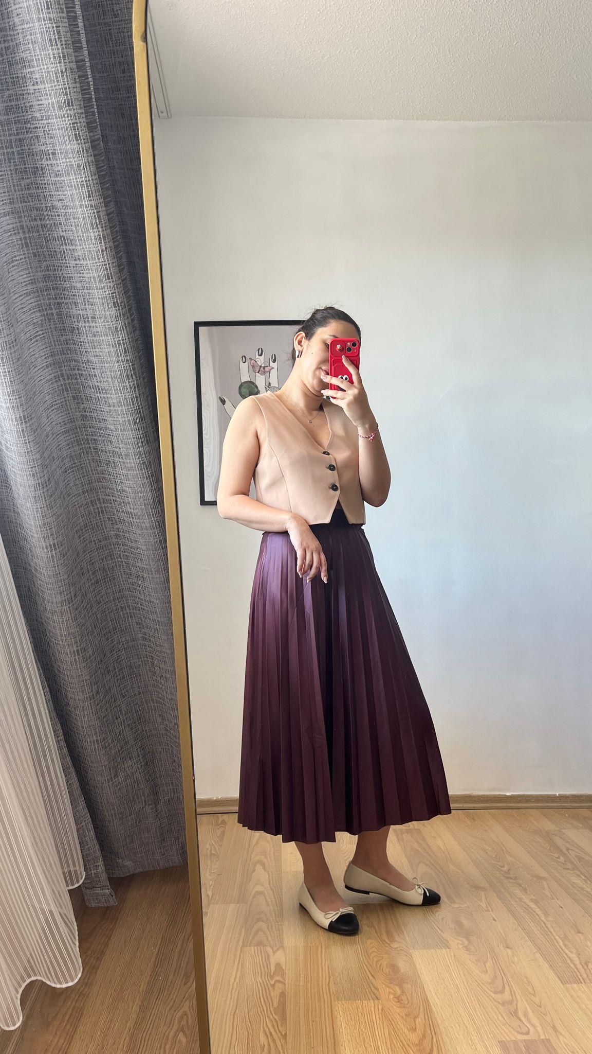 Pileli Uzun Bel Lastikli Etek