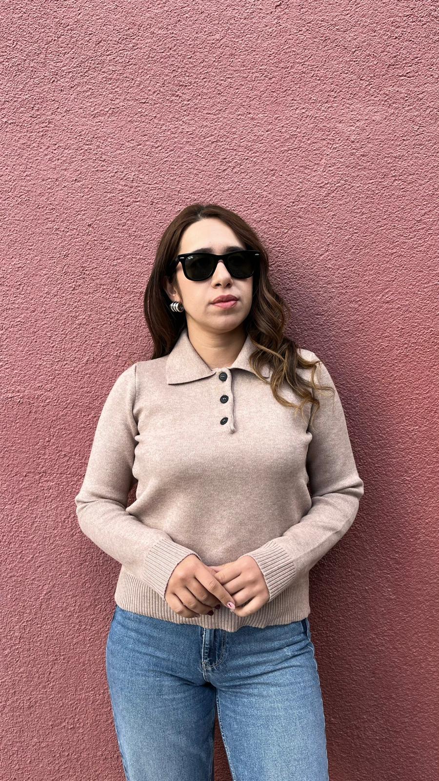 Polo Yaka Camel Kadın Kazak