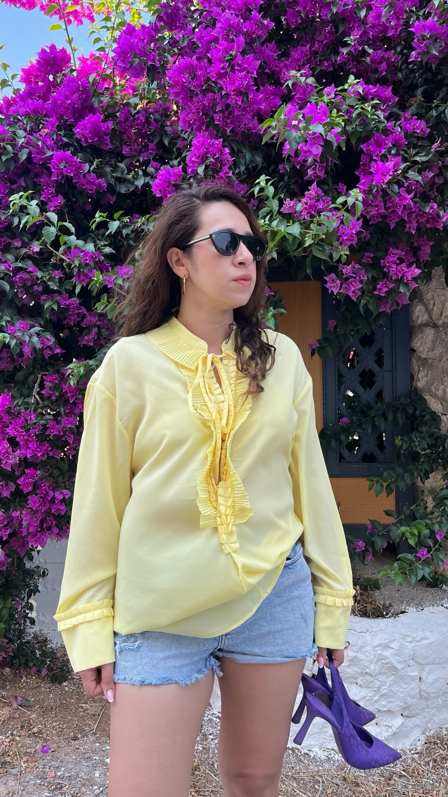 Sarı Yaka Detay Şifon Bluz