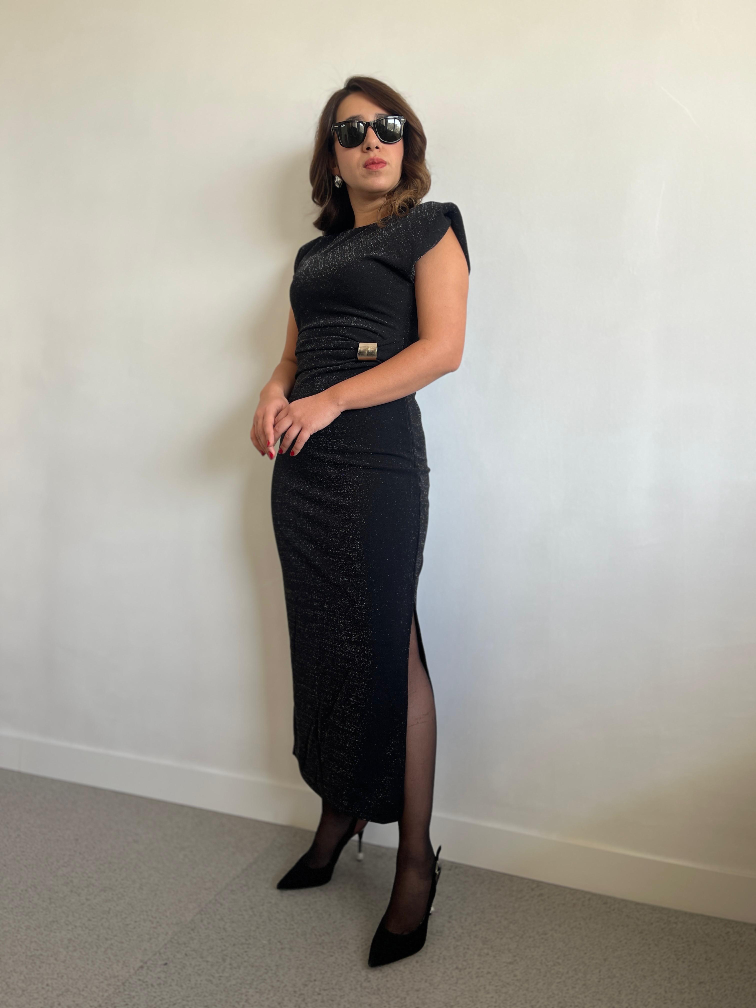 Simli Uzun Siyah Elbise