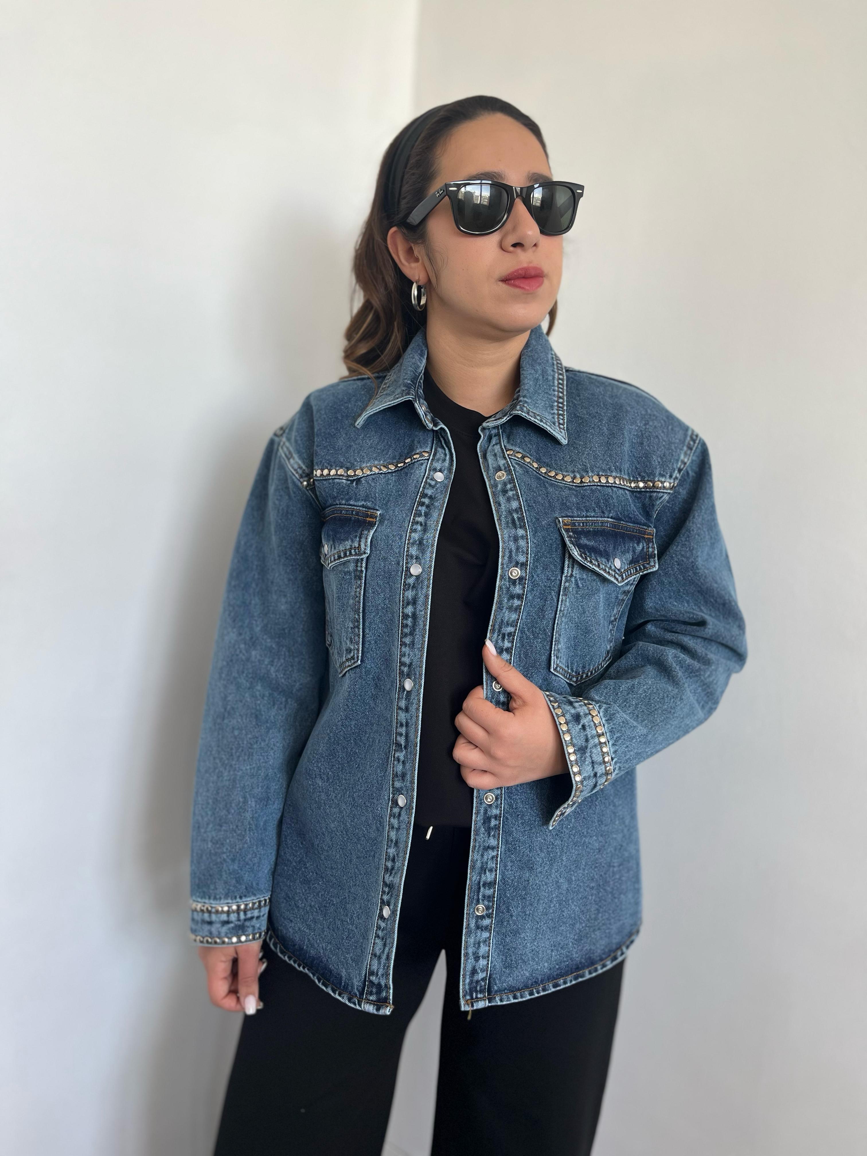 Taşlı Mavi Kot Ceket