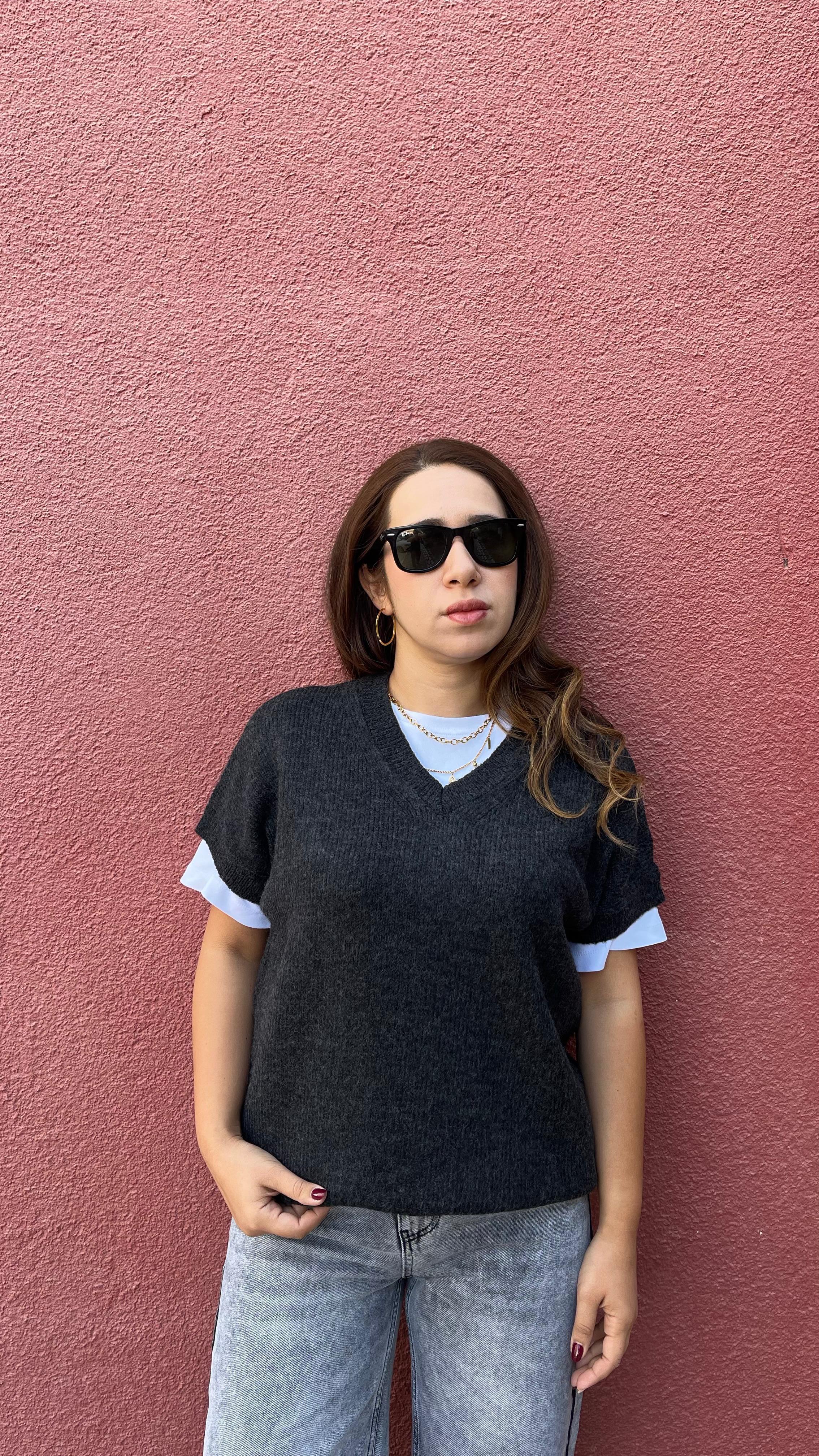 V Yaka Antrasit Süveter Kazak