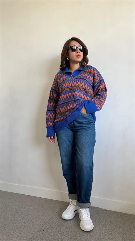 Yaka Fermuarlı Uzun Kazak