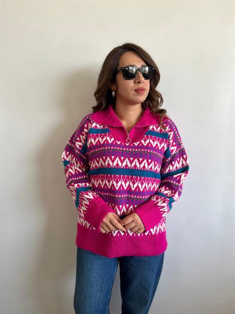 Yaka Fermuarlı Uzun Kazak