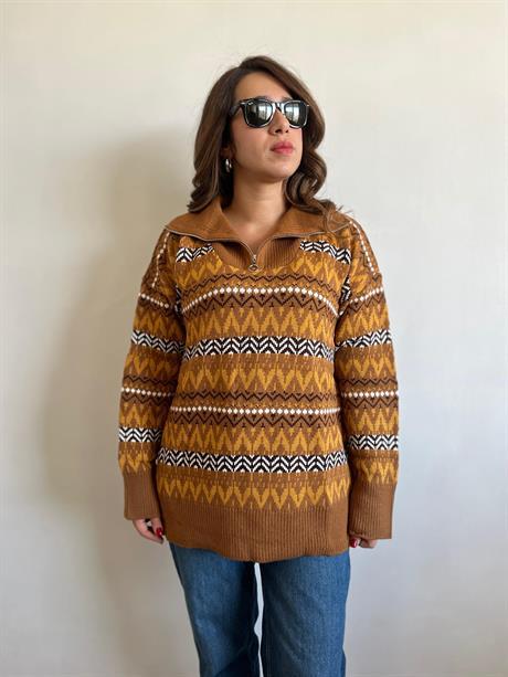 Yaka Fermuarlı Uzun Kazak