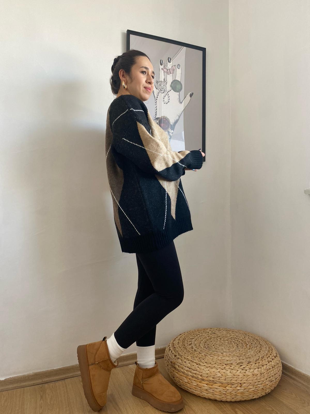 Baklava Desen Siyah Oversize Kadın Kazak · 4