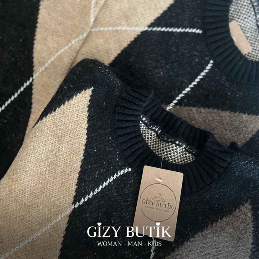 Baklava Desen Siyah Oversize Kadın Kazak · 3