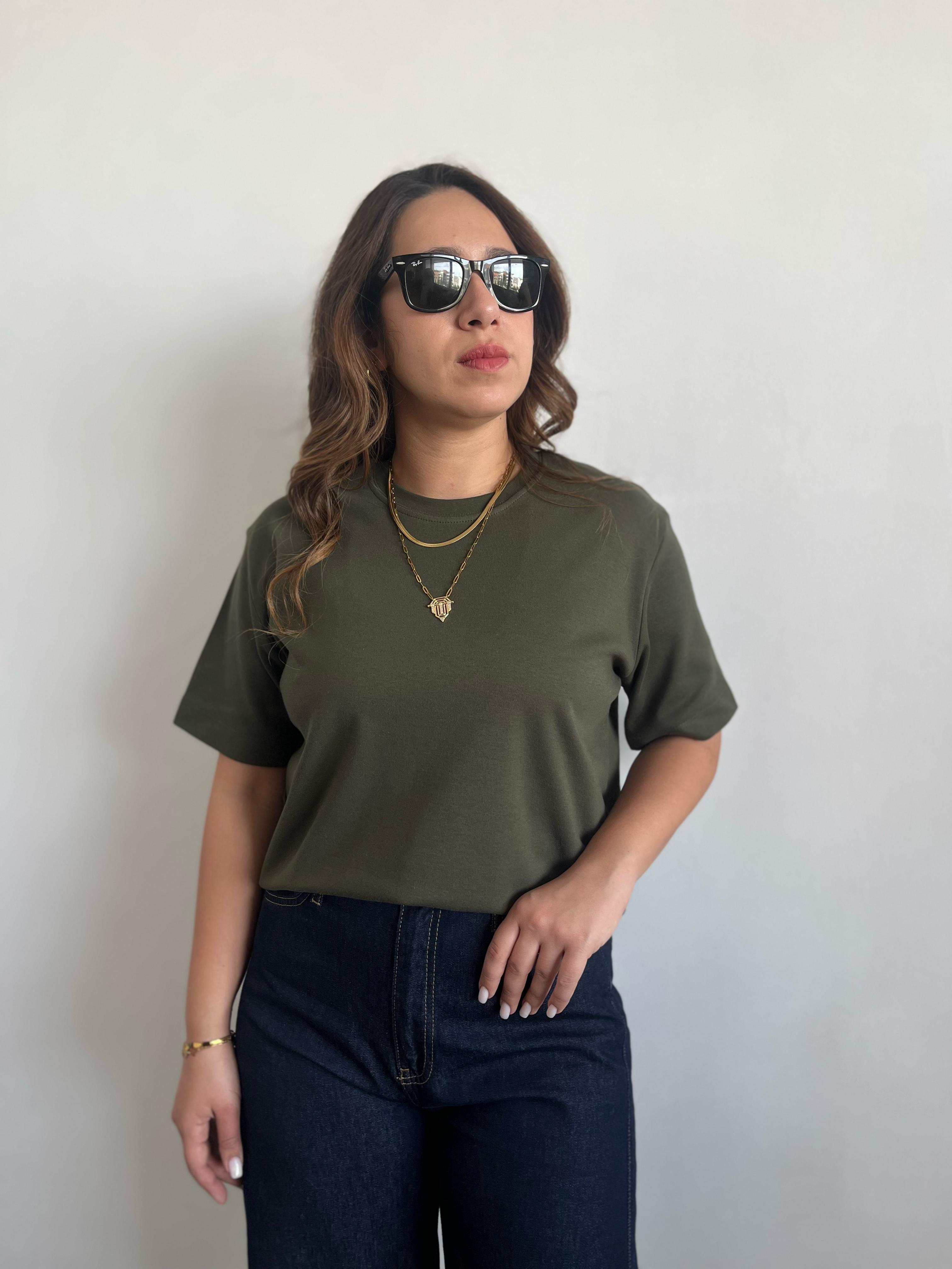 Basic Pamuklu Haki Tişört