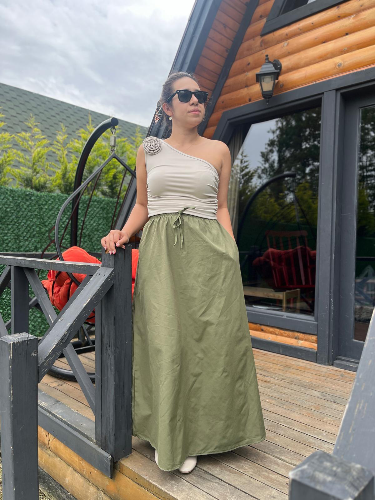 Bel Lastikli Uzun Keten Etek