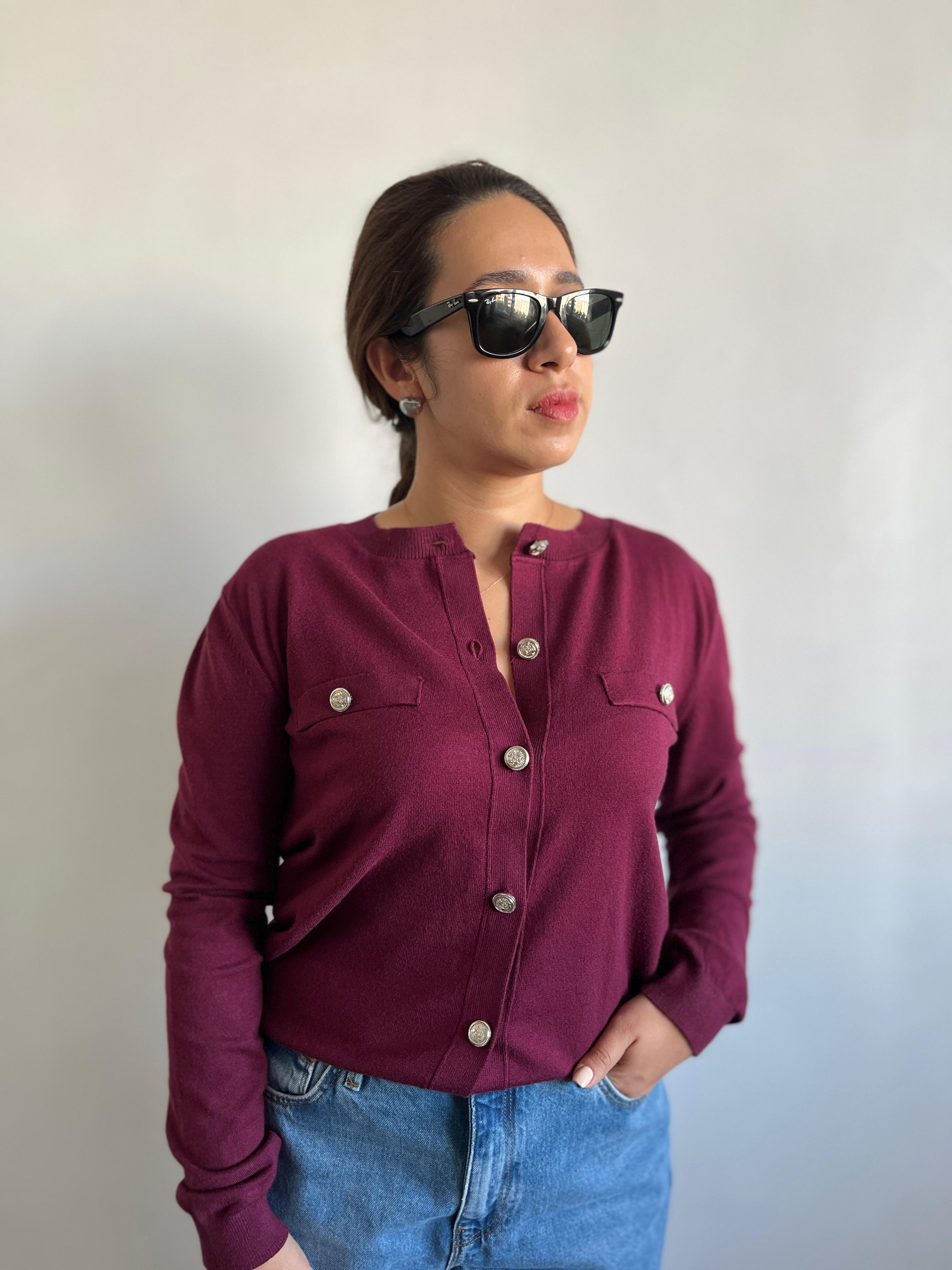 Bordo Premium Triko Hırka/Kazak