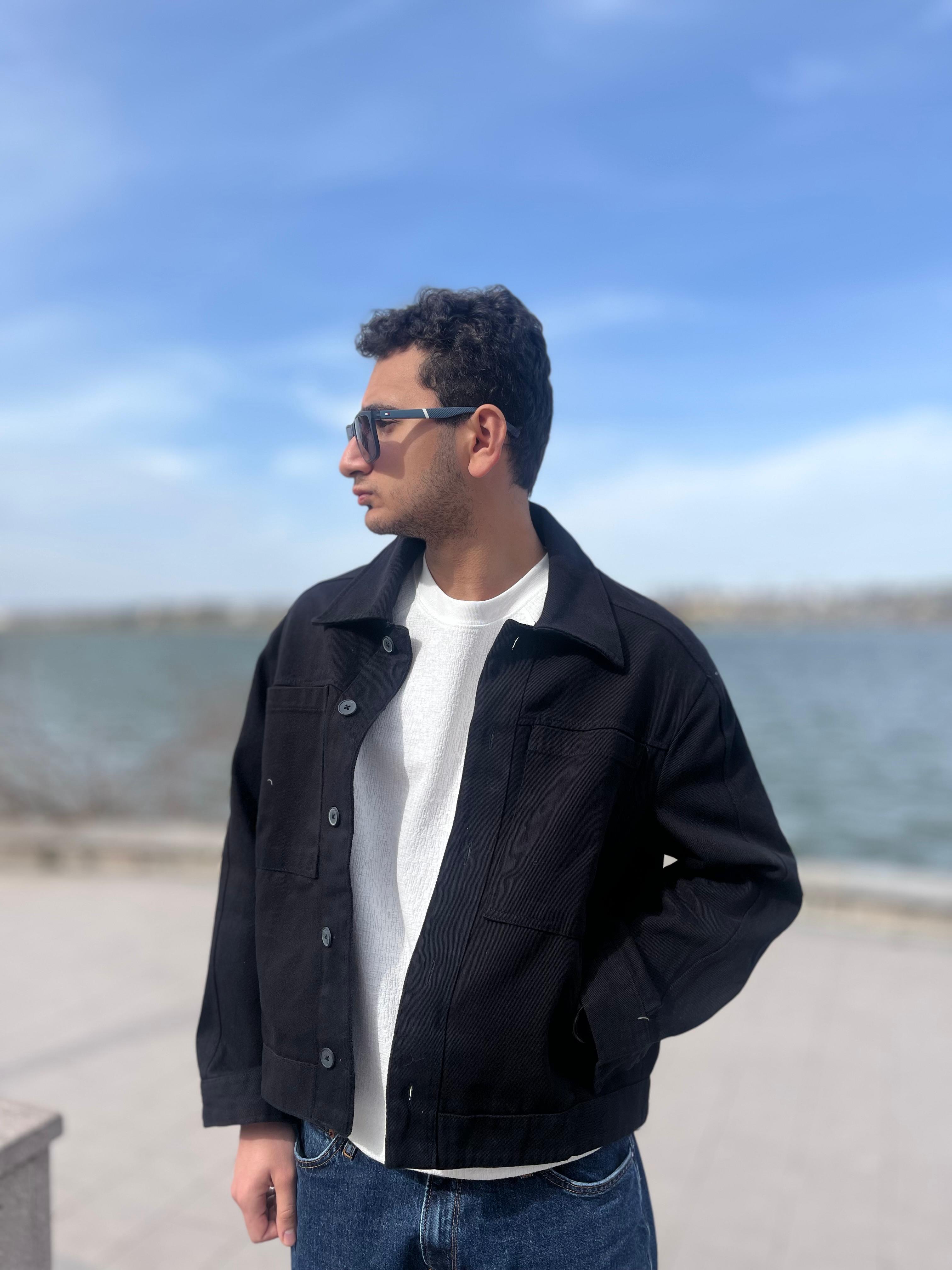 Büyük Cepli Siyah Denim Ceket