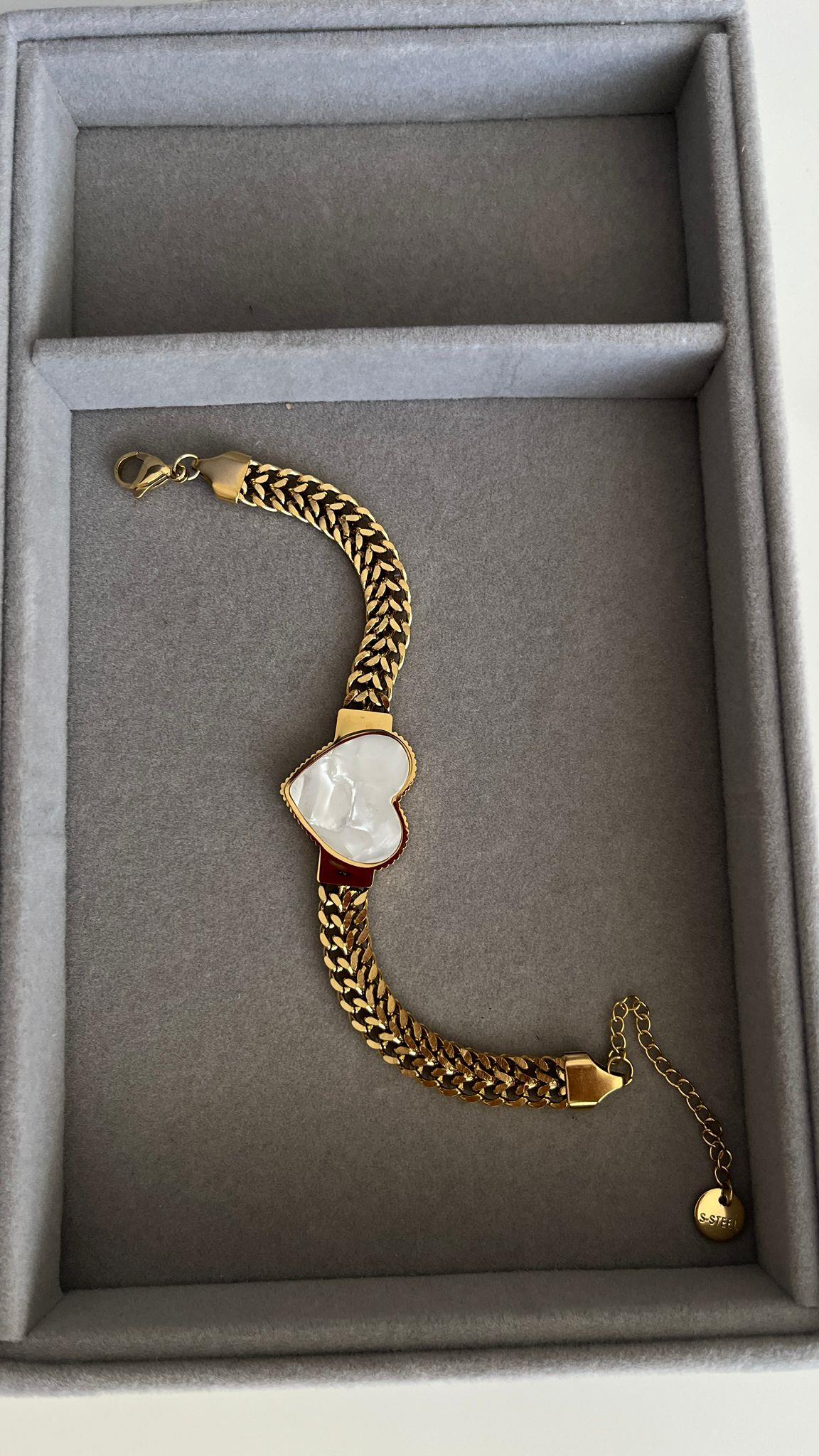 Çelik Beyaz Kalpli Gold Bileklik · 3