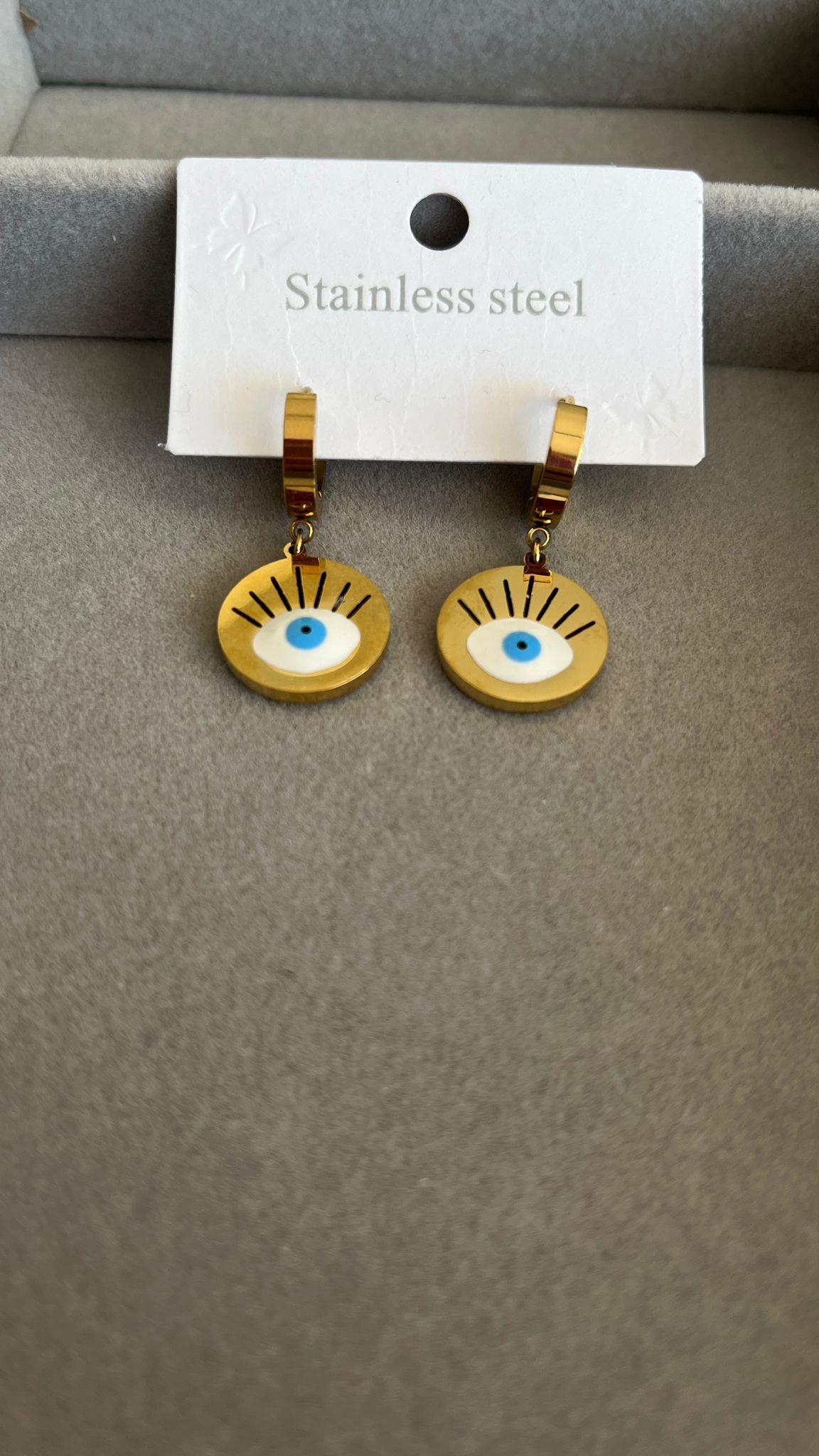 Çelik Göz Desenli Gold Küpe