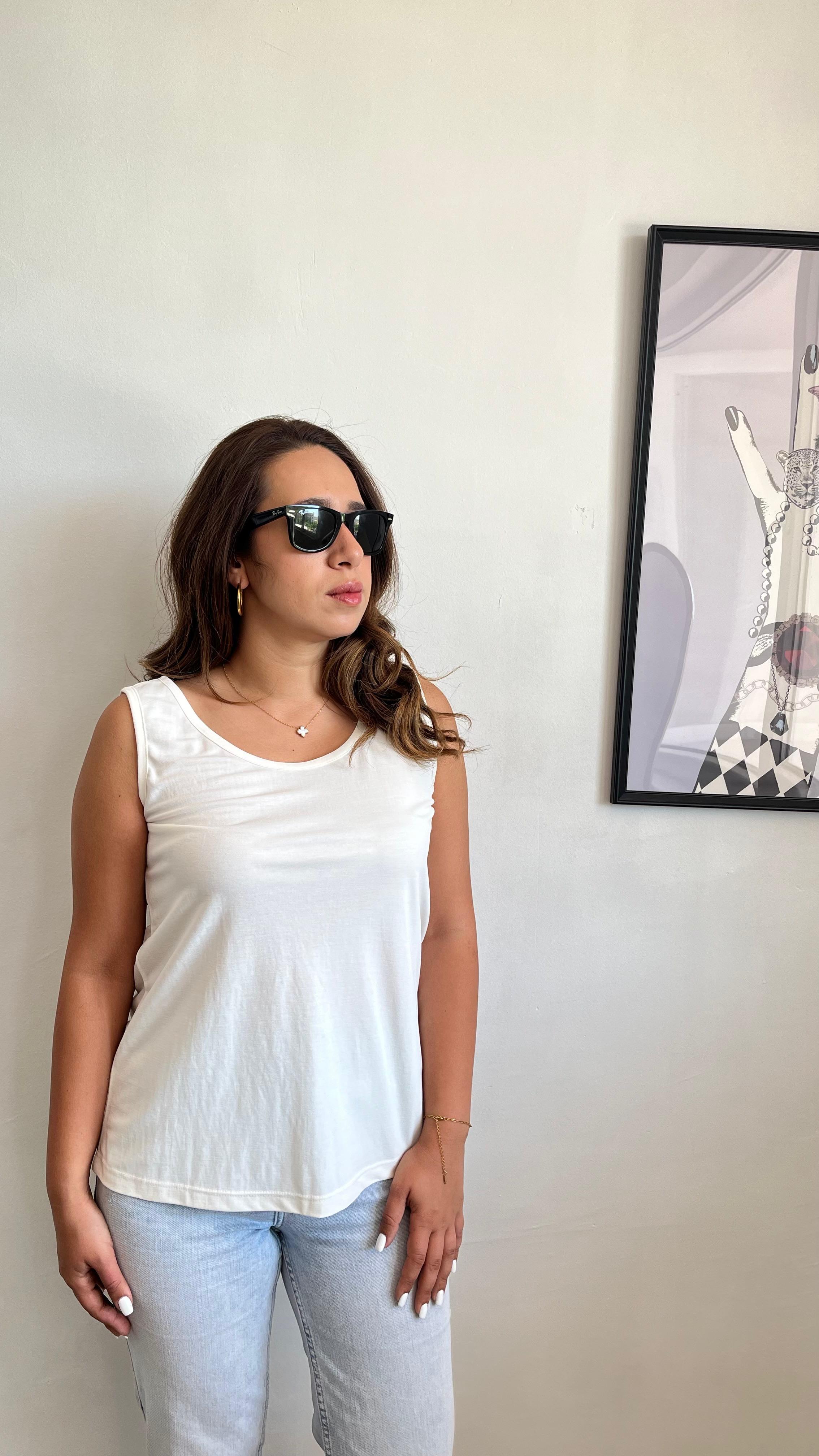 Ekru Kalın Askılı Premium Doku Bluz