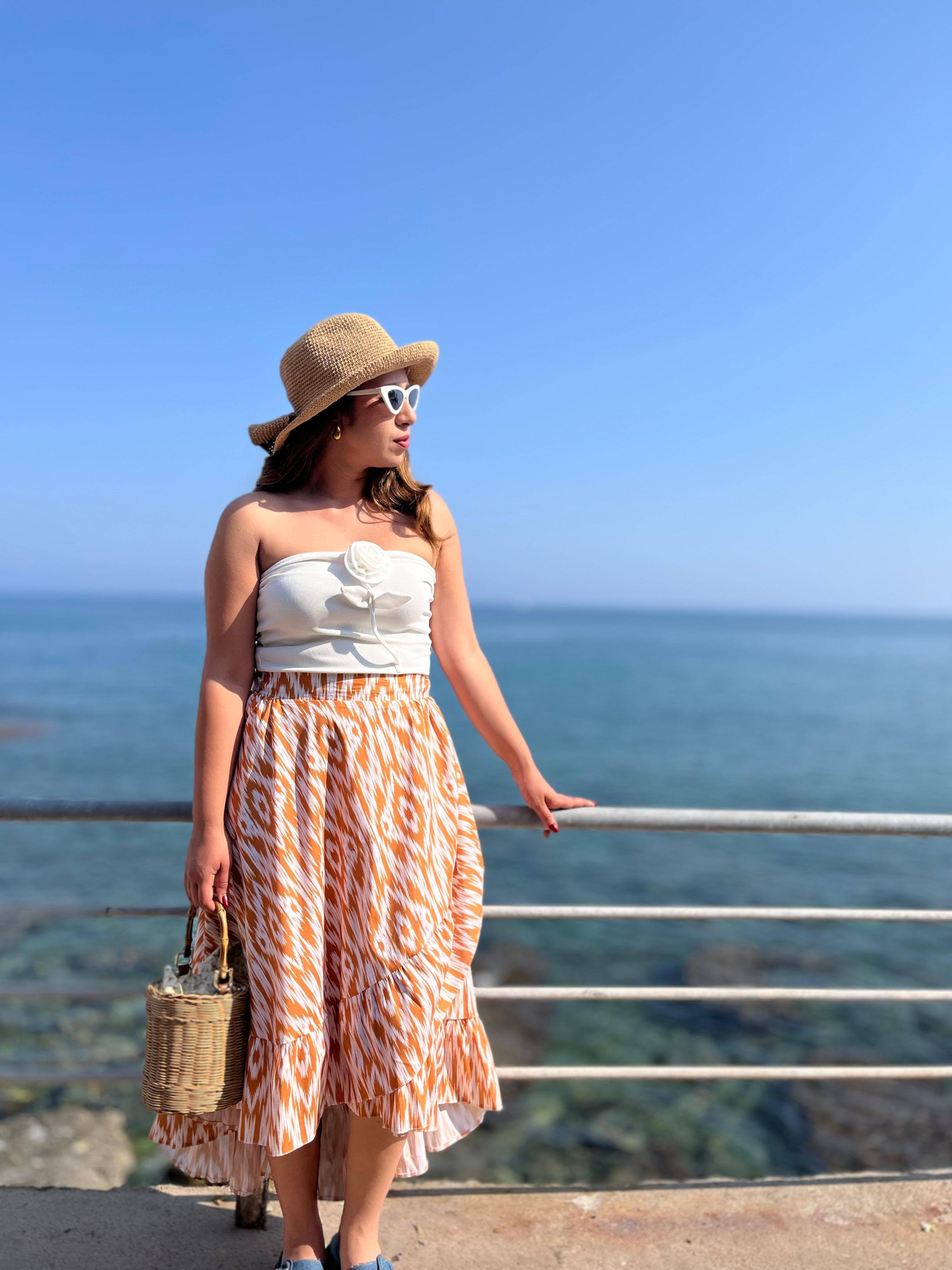 Fırfırlı Desenli Oranj Etek