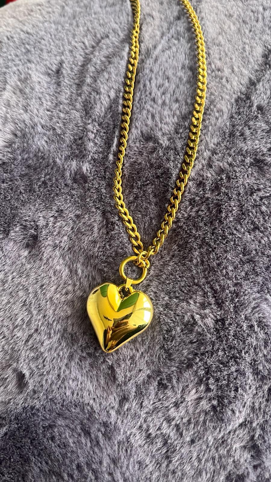 Gold Dolgulu Kalp Kolye