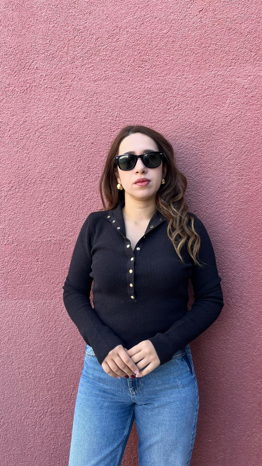 Gold Düğmeli Acı Kahve Uzun Kol Triko