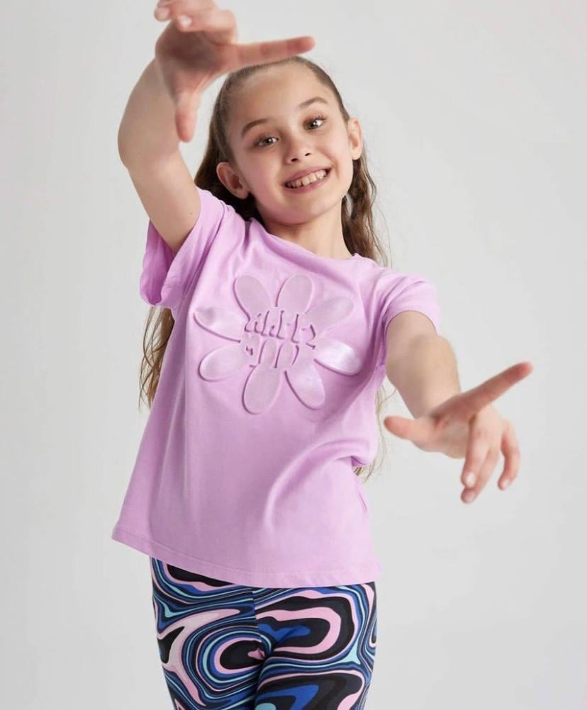 Happy Pembe Çiçek Kabartma Çocuk Tişört