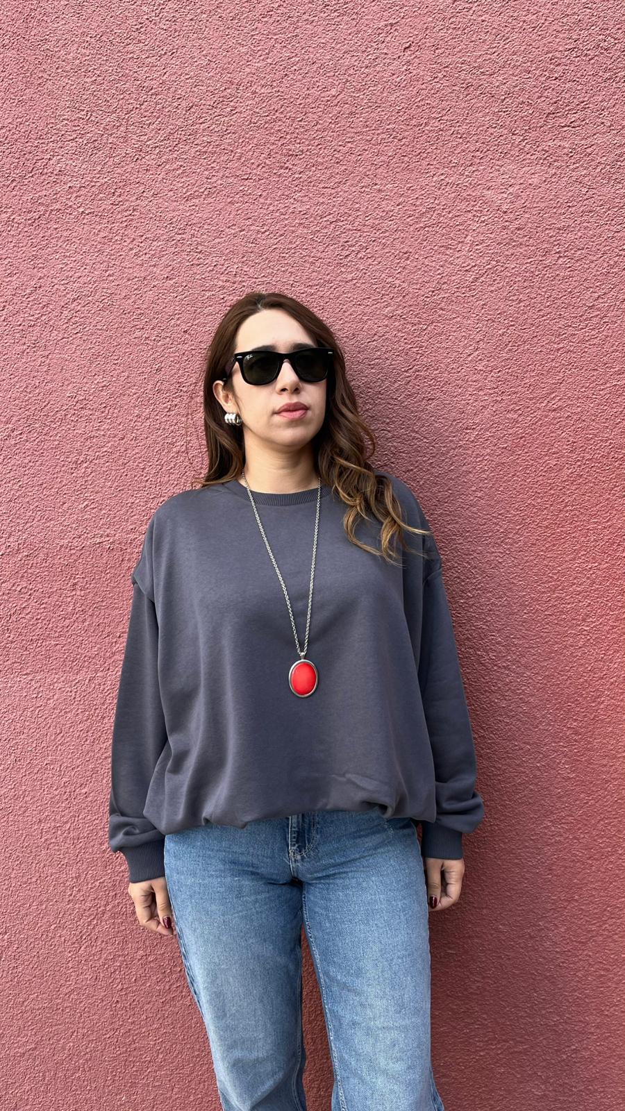 İçi Astarlı Büzgülü Antrasit Kadın Sweatshirt · 3