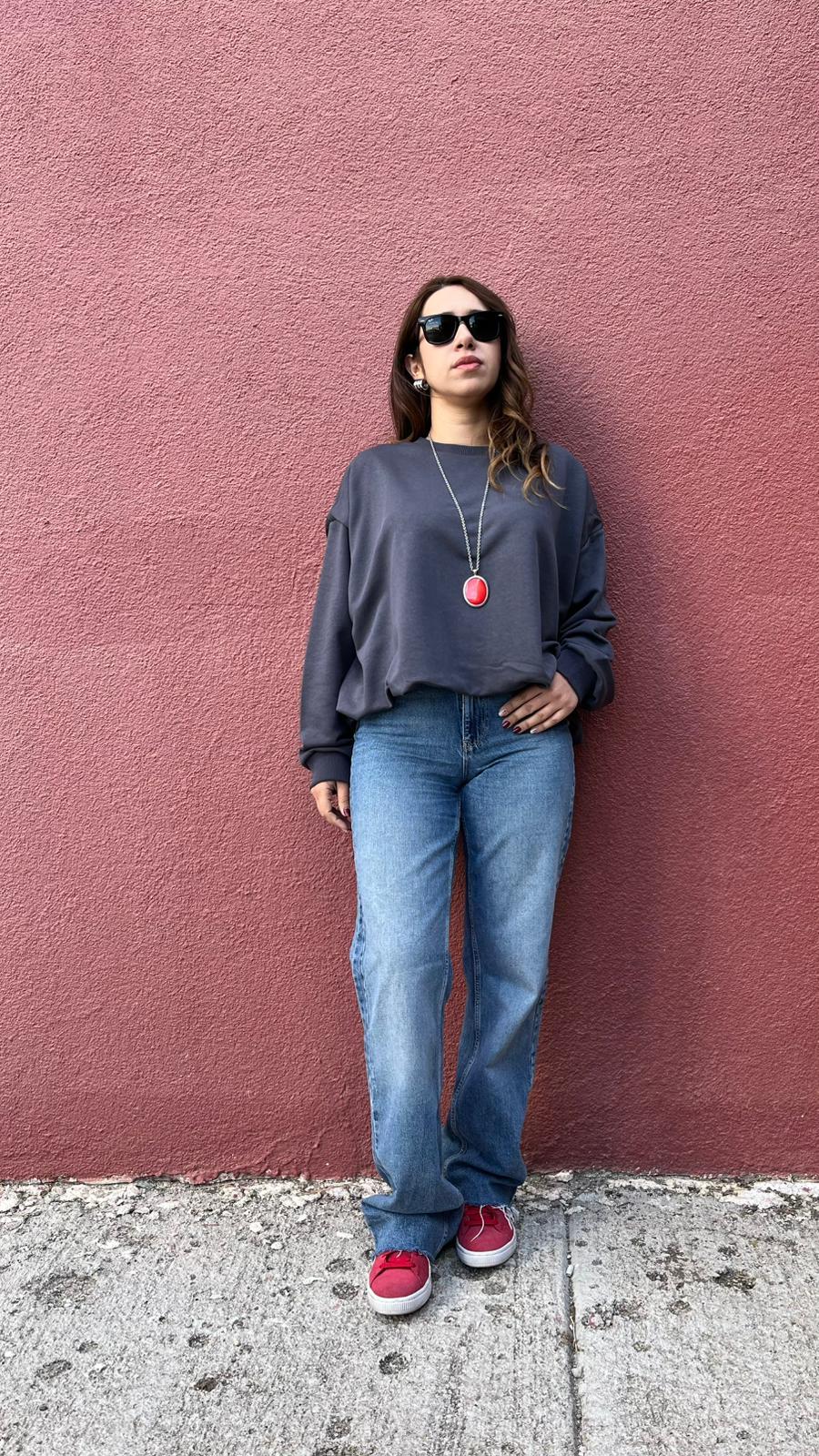 İçi Astarlı Büzgülü Antrasit Kadın Sweatshirt · 2