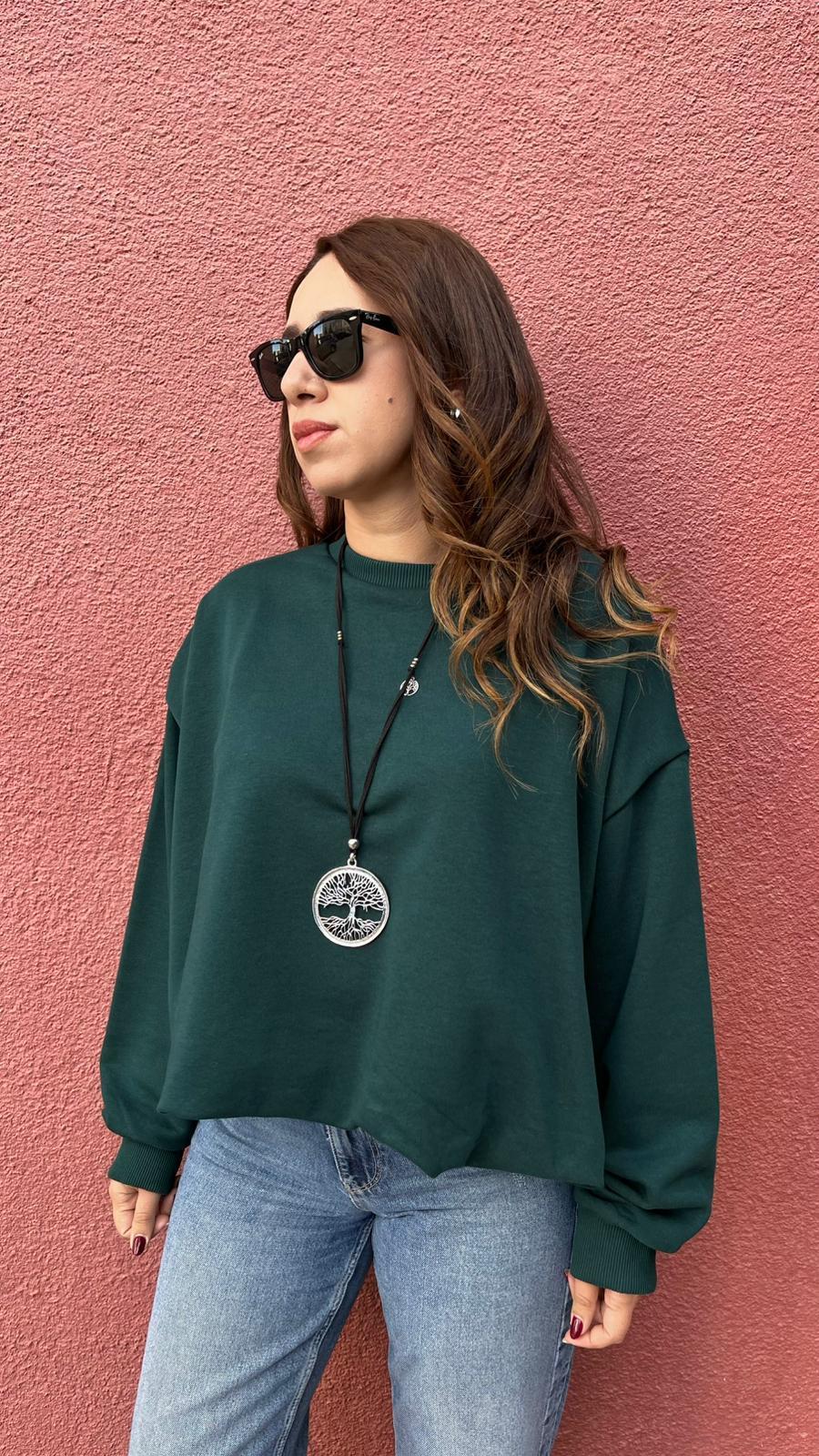 İçi Astarlı Büzgülü Zümrüt Kadın Sweatshirt · 2
