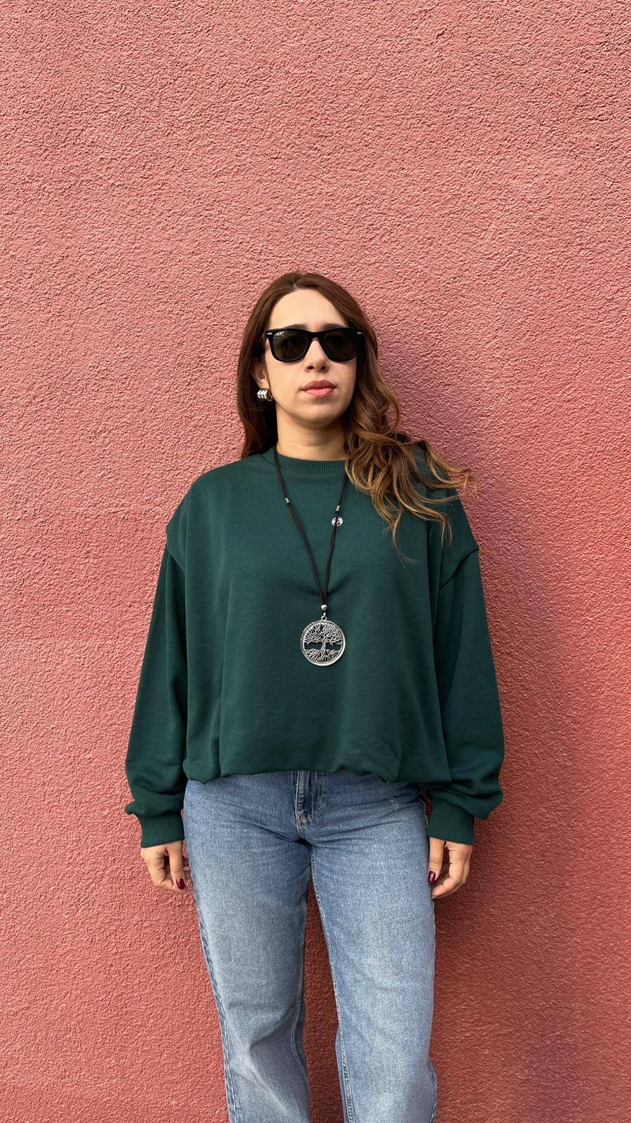İçi Astarlı Büzgülü Zümrüt Kadın Sweatshirt · 4