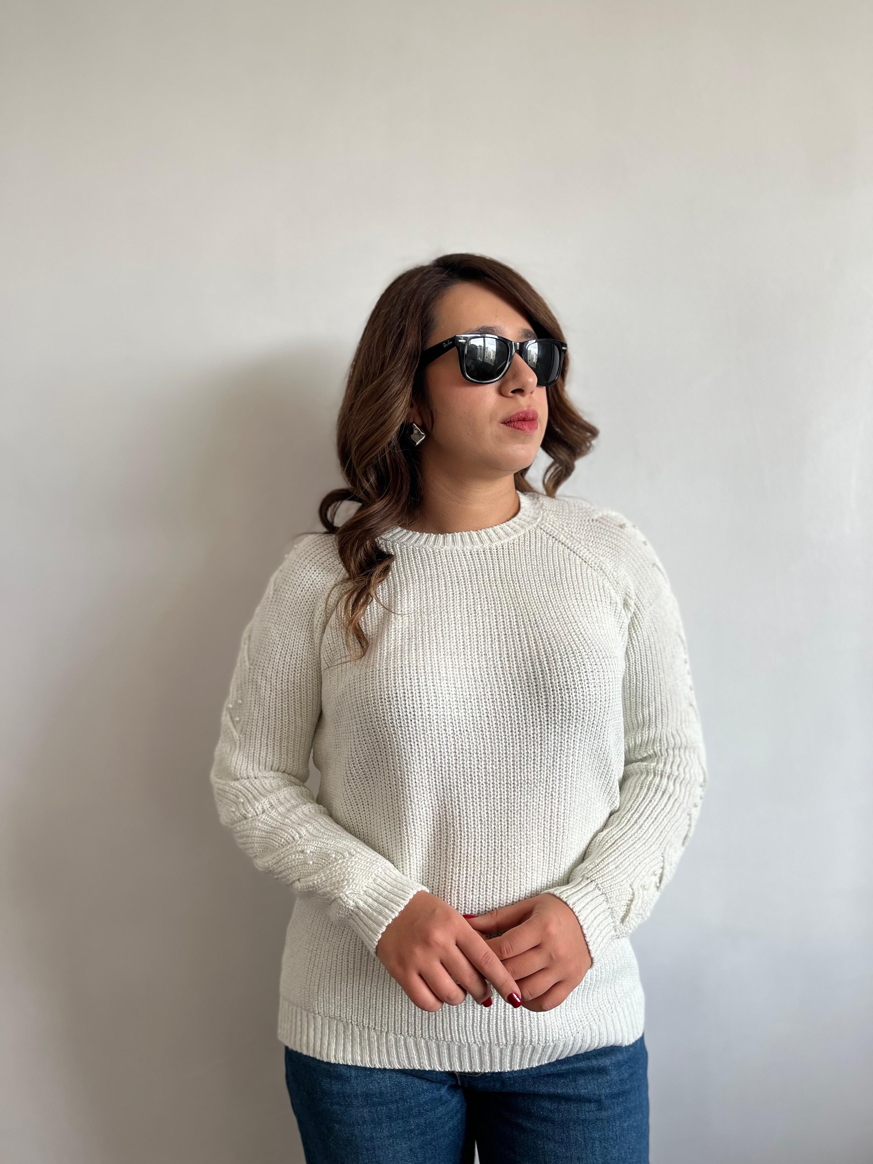 İncili Beyaz Yumoş Kazak