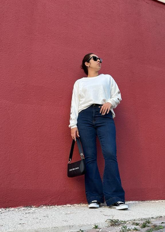 İspanyol Paça Koyu Mavi Denim Kadın Pantolon