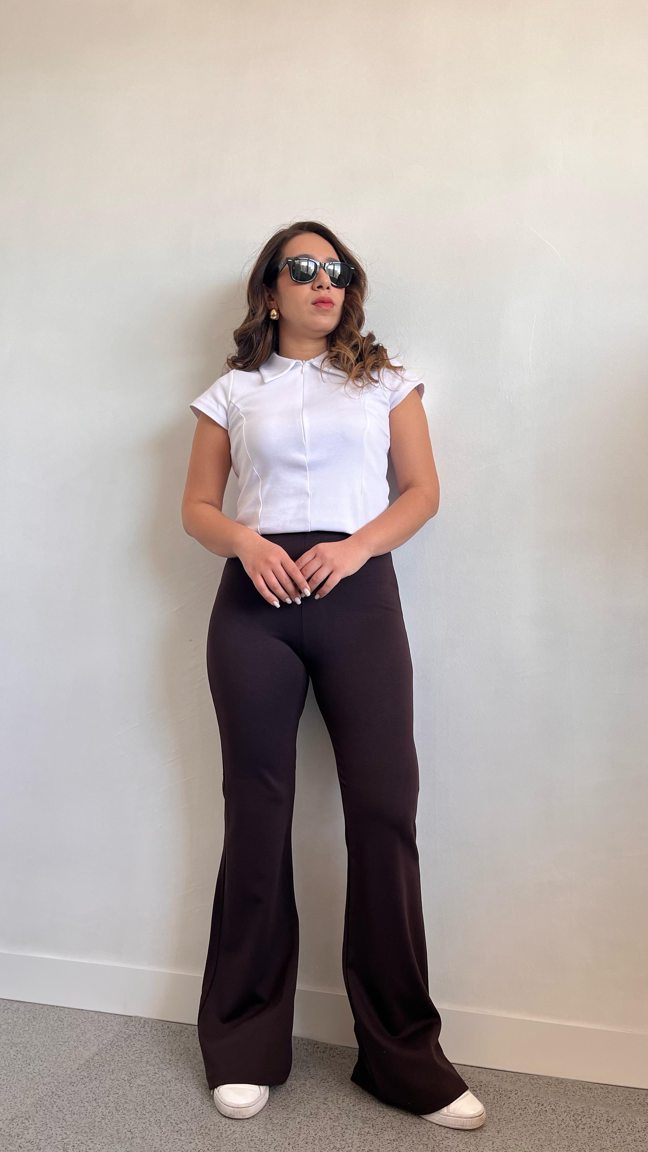 İspanyol Paça Likralı Kahve Tayt Pantolon