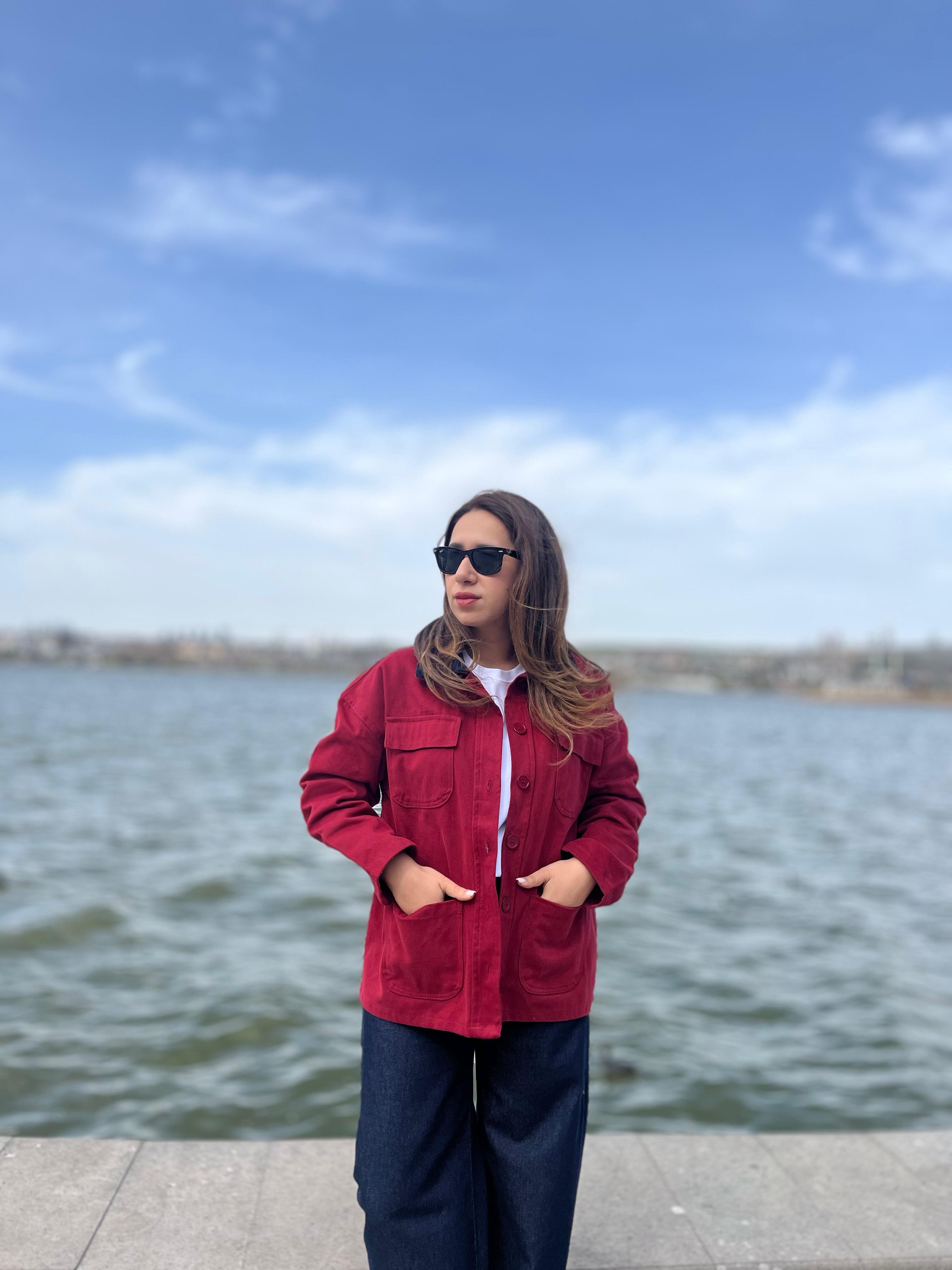 Kadife Yaka Bordo Gabardin Ceket