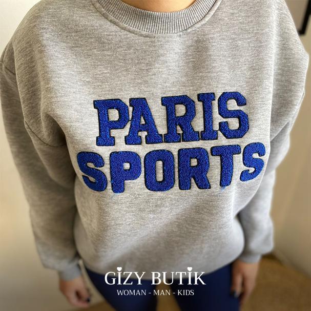 Kadın Gri Paris Yazılı Sweatshirt