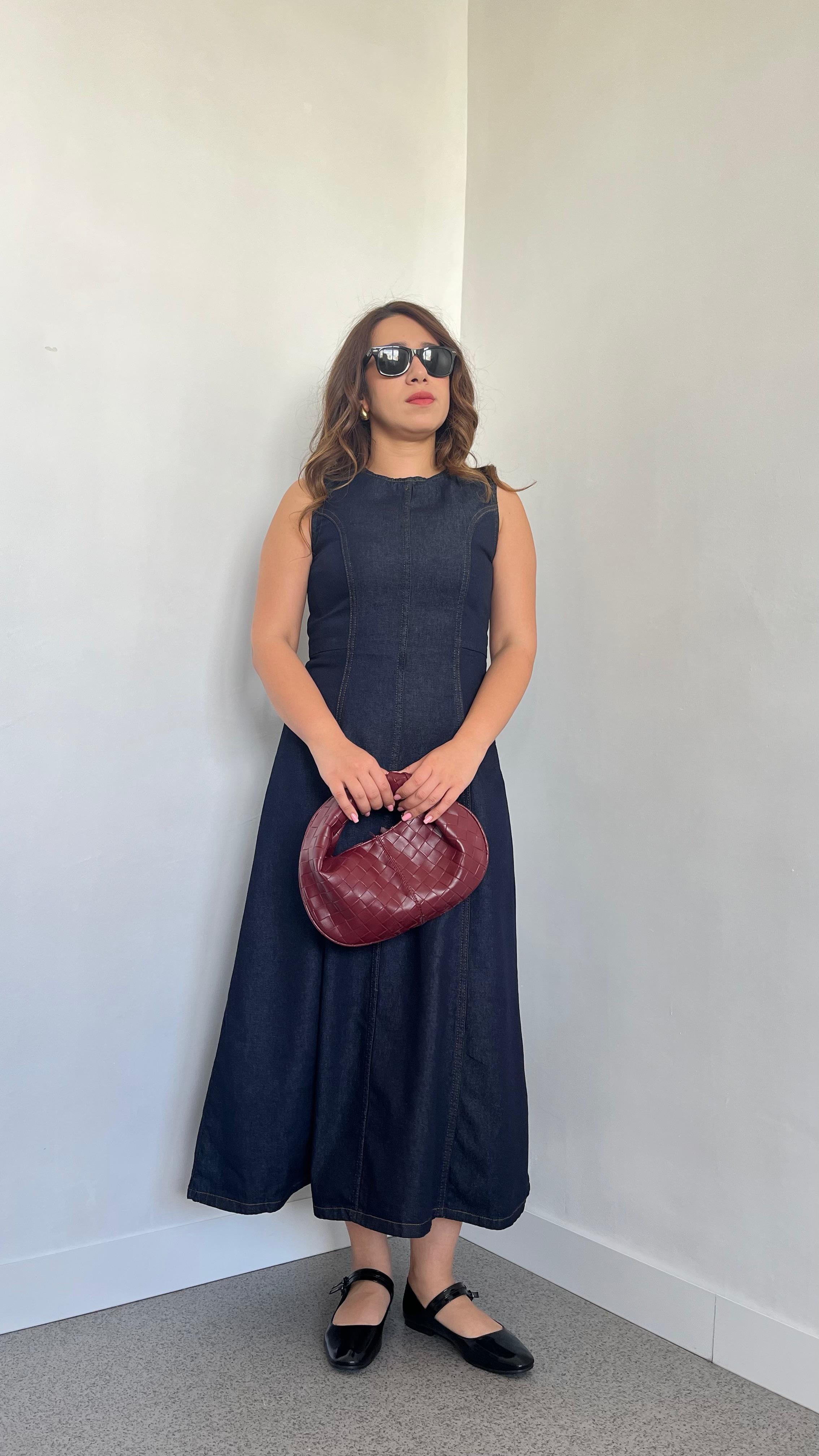 Kolsuz Denim Midi Elbise · 3